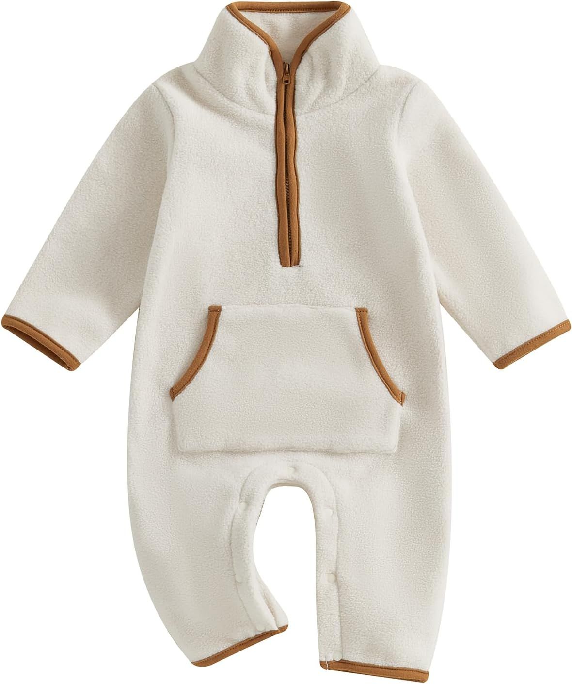 Bemeyourbbs Newborn Baby Boy Girl Winter Clothes Warm Zipper Fleece Romper with Pockets Long Sleeve Jumpsuit One Piece Outfit image number 2