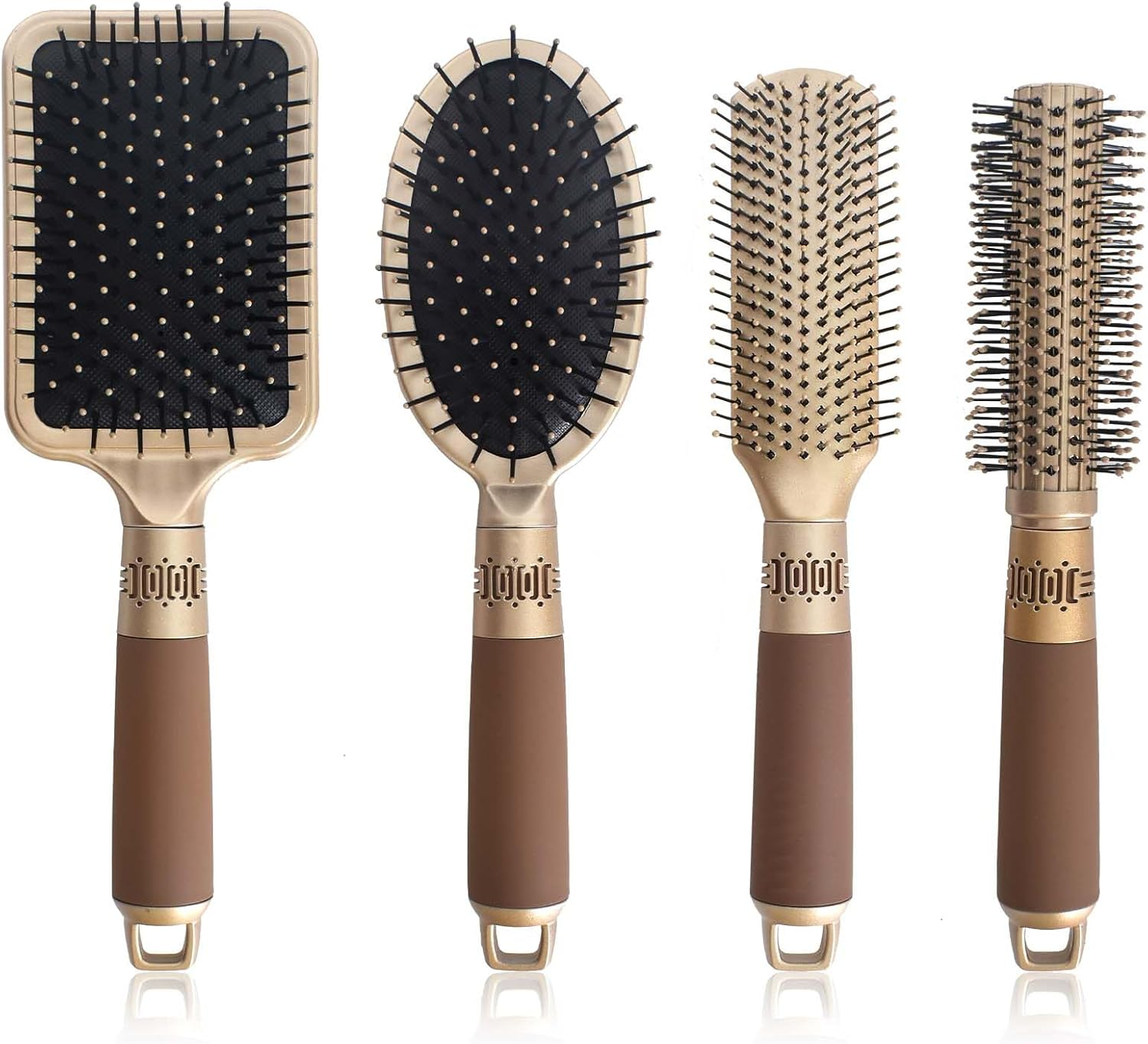 Colexy Set of 4 Hair Brush Set, Anti-Static Massage Relaxation Brushes, Professional Styling Hair Brush for Men and Women, Hair Brush without Pulling for Styling, Curling, Blow-Drying And image number 4