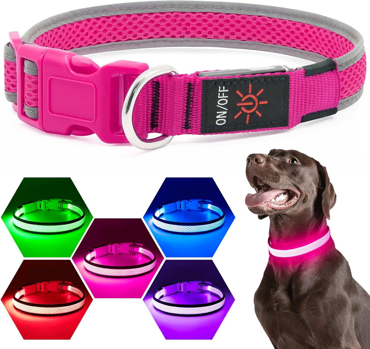 Higuard LED Dog Collar, USB Rechargeable Glowing Pet Collar Night Safety LED Light up with Nylon Webbing Perfect for Small, Medium, Large Dogs (Small Collar[8"-14" Inch / 20.3-35.5Cm], Candy Pink) image number 6