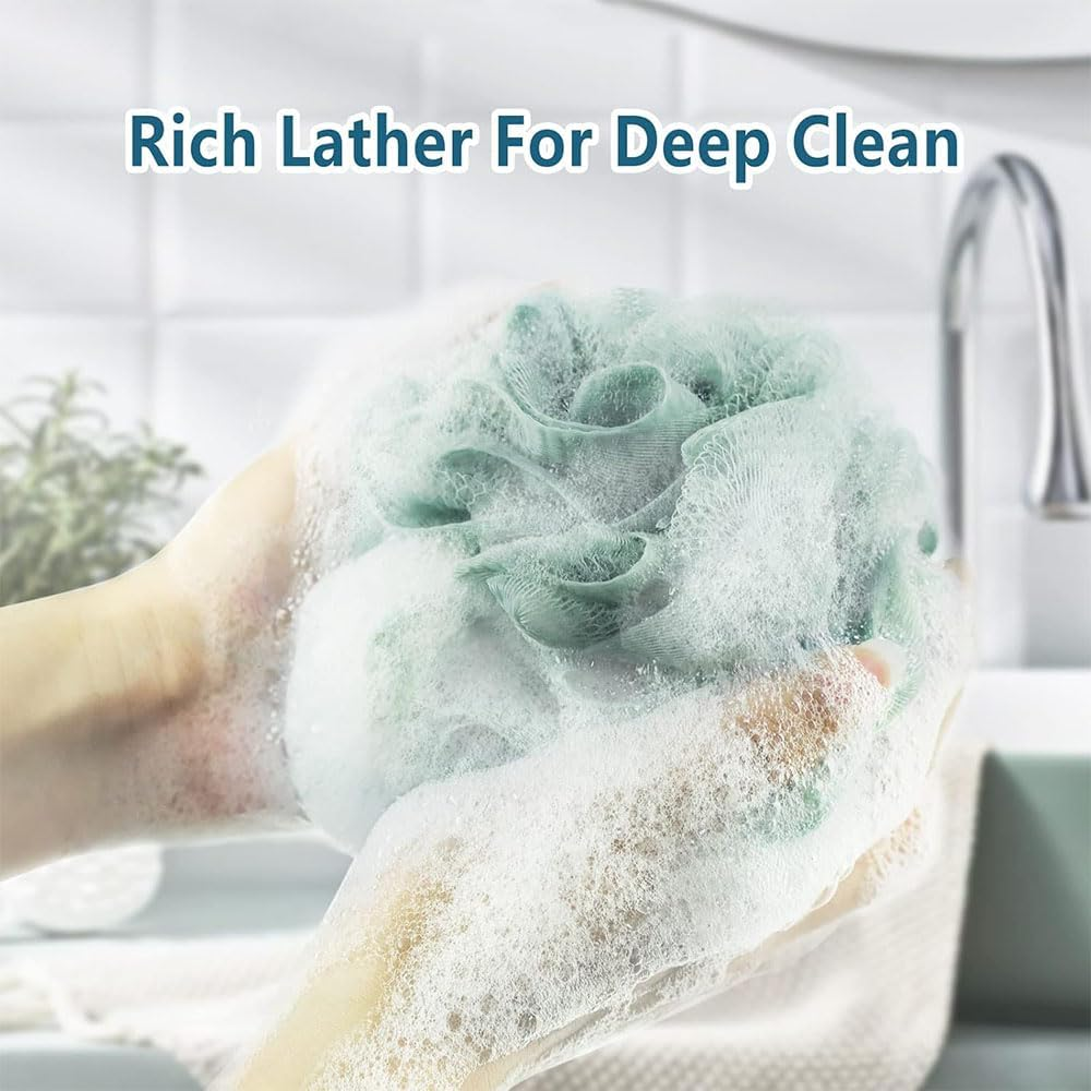 Aufondof 8 Pack Bath Loofah Sponge,4 Colors Bath Sponges Mesh Balls 60G Body Scrubber Exfoliator Wash Back Scrubber Bathroom Scrubbers Cleaning Bathing Accessories image number 6