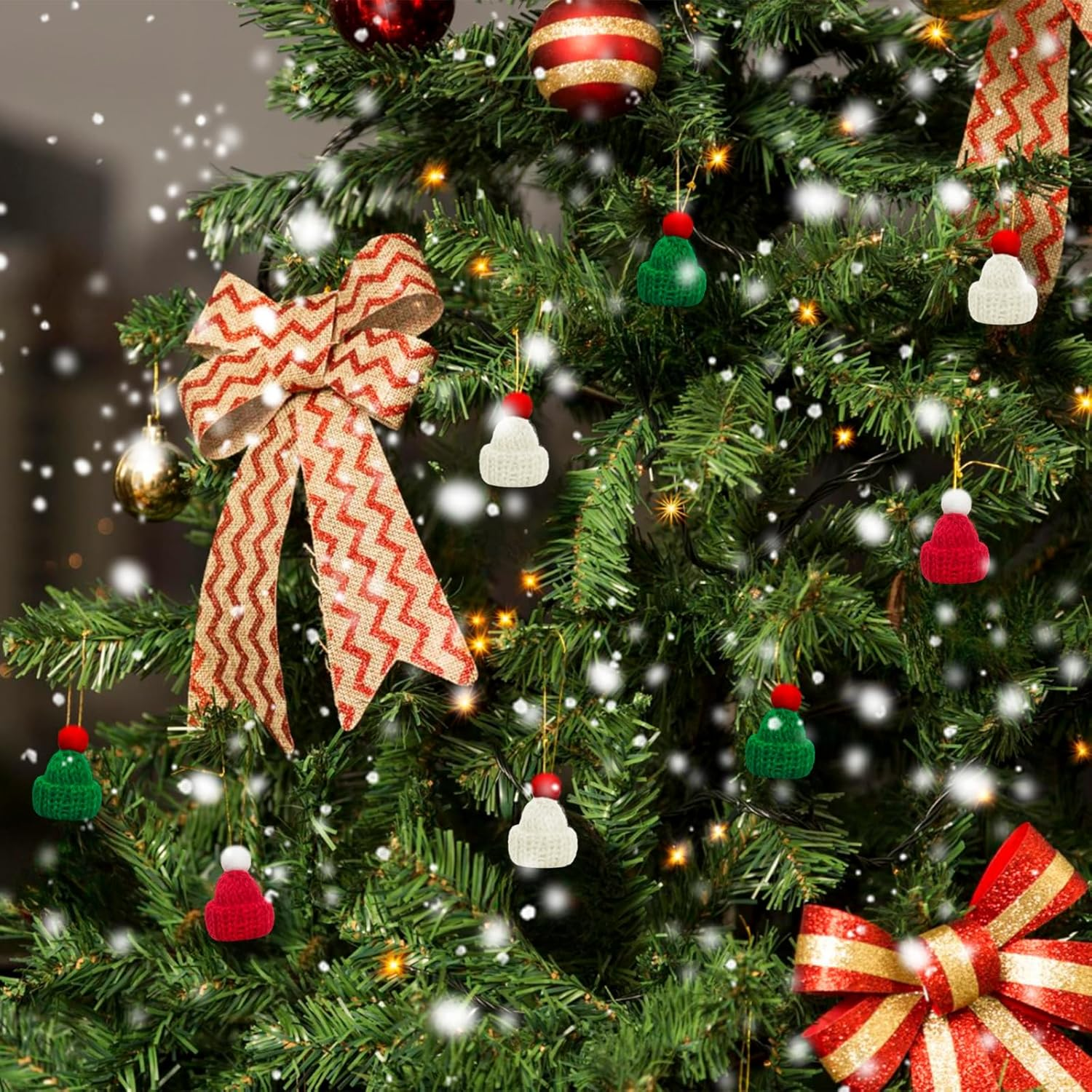 NILLOS Small Santa Hats, 30 PCS Mini Knit Doll Hats for Crafts, Party Decorations (3 Colors) image number 3