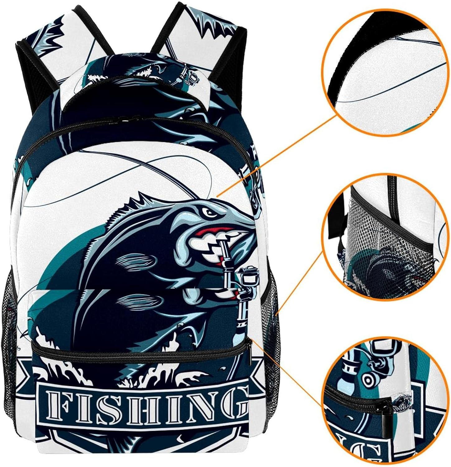 Bass Fish and Fishing Backpack Students Shoulder Bags Travel Bag College School Tote Backpacks image number 5