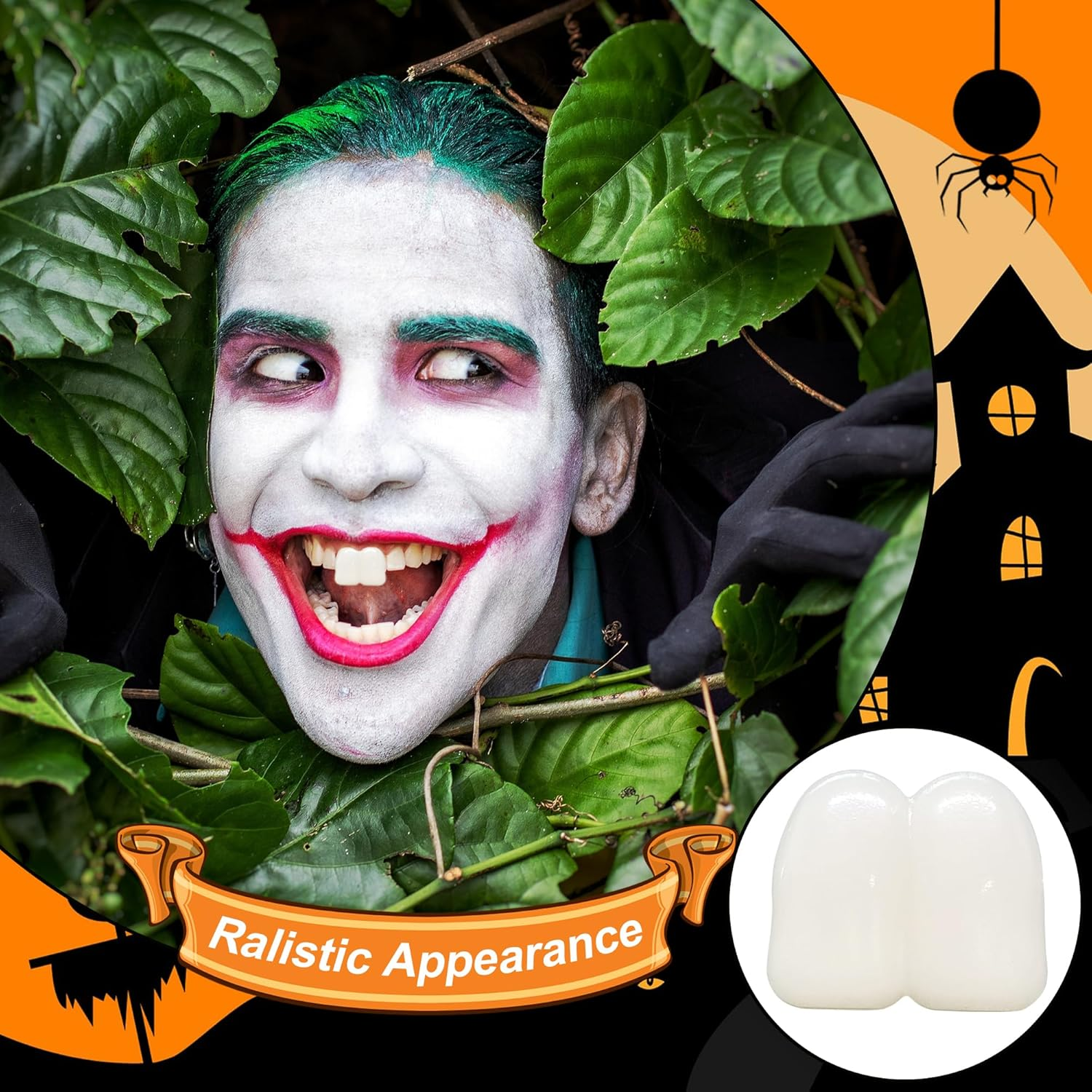 4 PCS Fake Buck Teeth for Witch Winnie Clown Bunny Costume Halloween Costume Accessories, 17 Mm Teeth Caps Big Buck Teeth for Men Women Boys Girls Cosplay Party Beige White, Beige White, Big