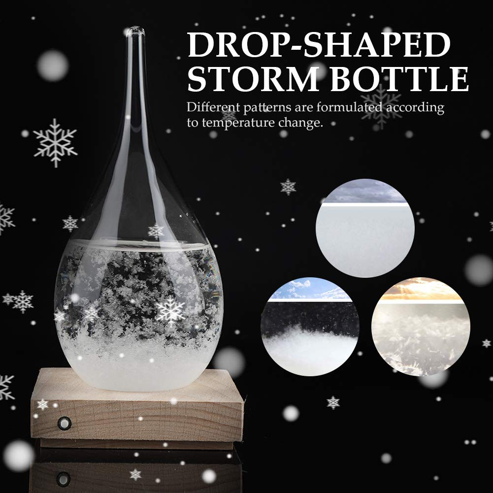 Haofy Glass,Desktop Weather Predictor LED Weather Forecaster Creative Crystal Glass Bottle Desktop Drops Craft Station with Pure Wood Base-High Class Decoration on Home & Office image number 5