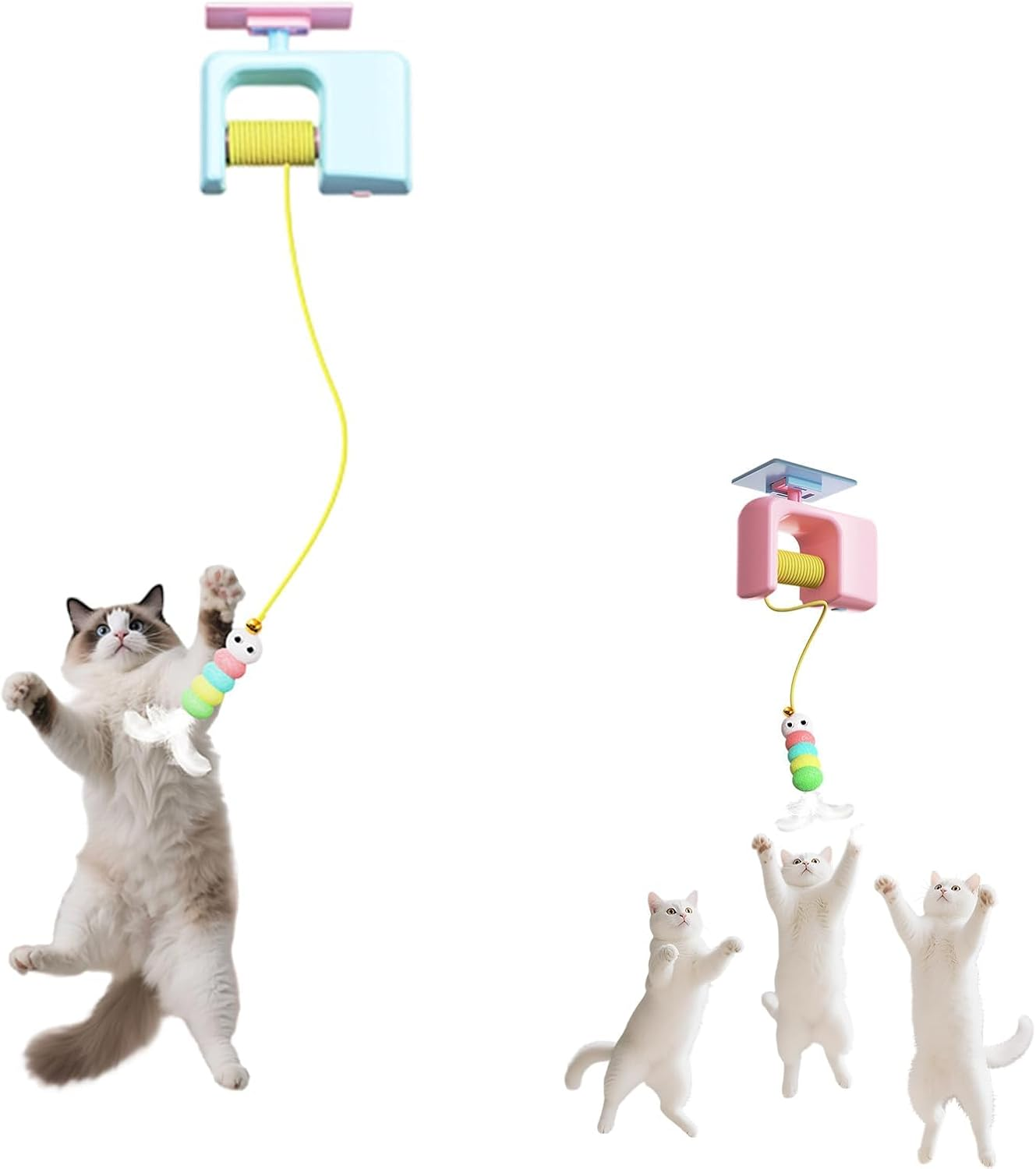 Pet Stress Relief Toys for Cats, Rechargeable Interactive Hanging Door Cat Toy, Automatic Electric Flying Bird Cat Toy for Hunting Exercising Eliminating Boredom, for All Breeds (Pink)