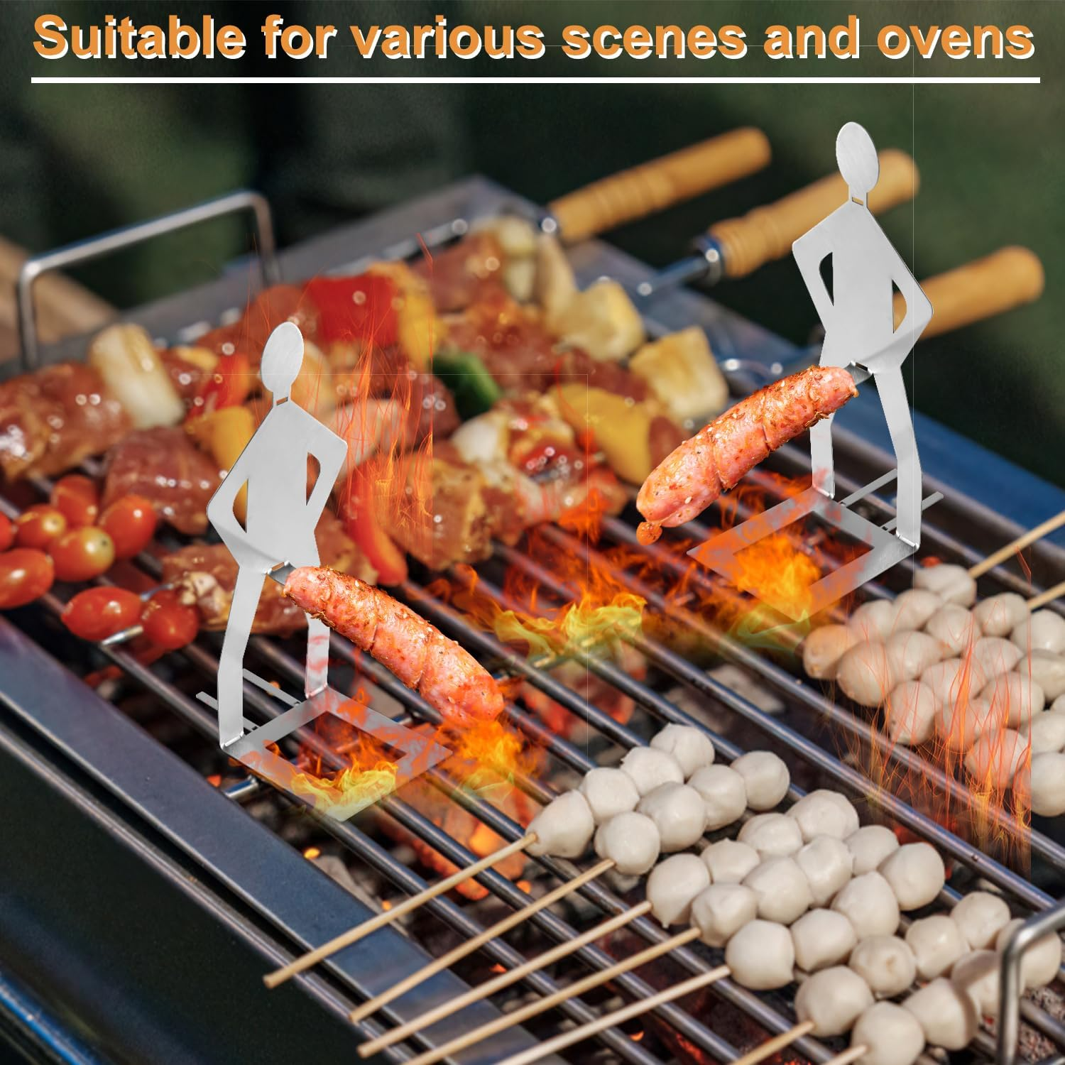4Pcs Funny BBQ Hot Dog Holder, Stainless Steel Man Shape Sausage Roasters Stand Sticks Portable Novelty Barbecue Grill Accessories for Camping Outdoor Picnic Kitchen image number 5