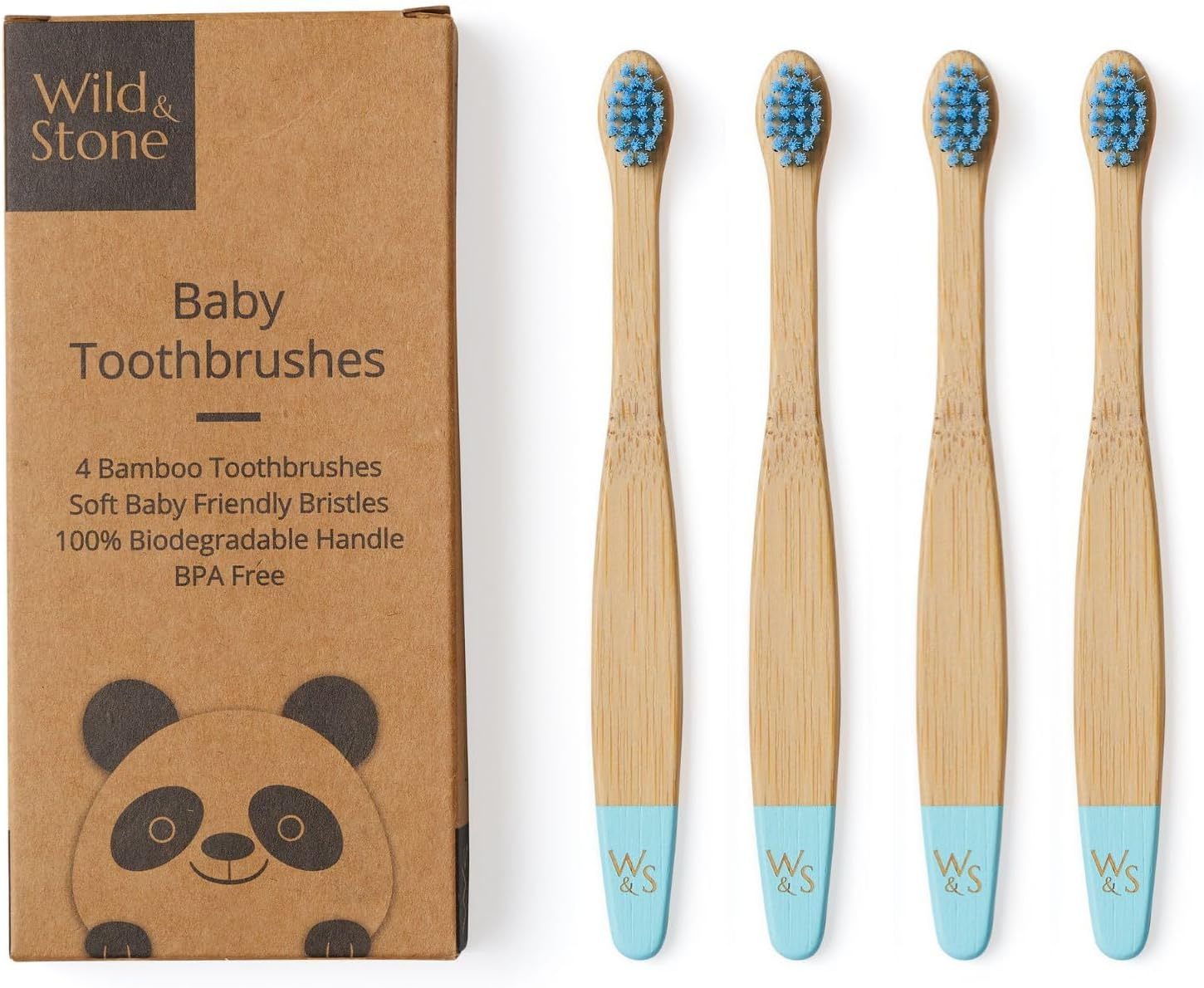 Wild & Stone Organic Baby Bamboo Toothbrushes | 4 Pack | Soft Bristles | 100% Compostable Handle | BPA Free | Vegan Baby Toothbrushes (White)