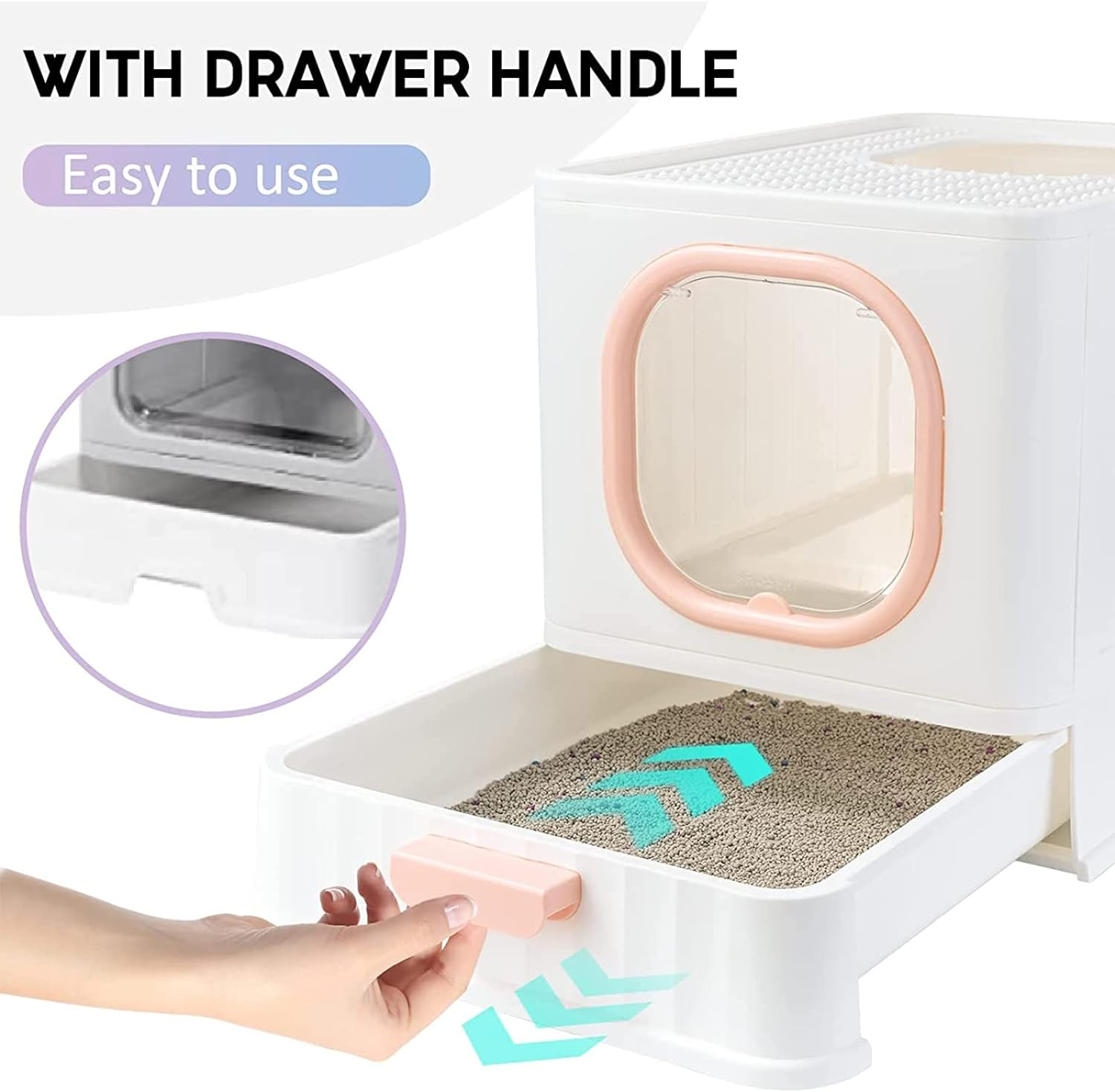 Cat Litter Box,Foldable Cat Litter Box with Lid, Anti-Splshing Cat Kitty Litter Pan, Large Cat Potty Front Entry Top Exit, Drawer Type Cat Toilet Easy Clean with Fashion Cat Litter Scoop image number 4