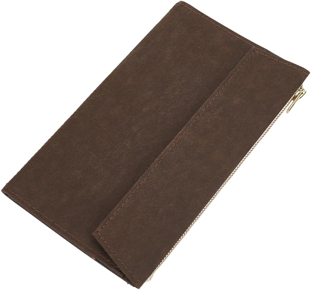 CRASPIRE File Folders Zipper Pocket 8.07X4.72In Travelers Coconut Dark Brown Notebook Planner Wallet Card Passport Holder Paper Invoice Storage Bag for Journal Cover Tn Accessories Stationery Protect