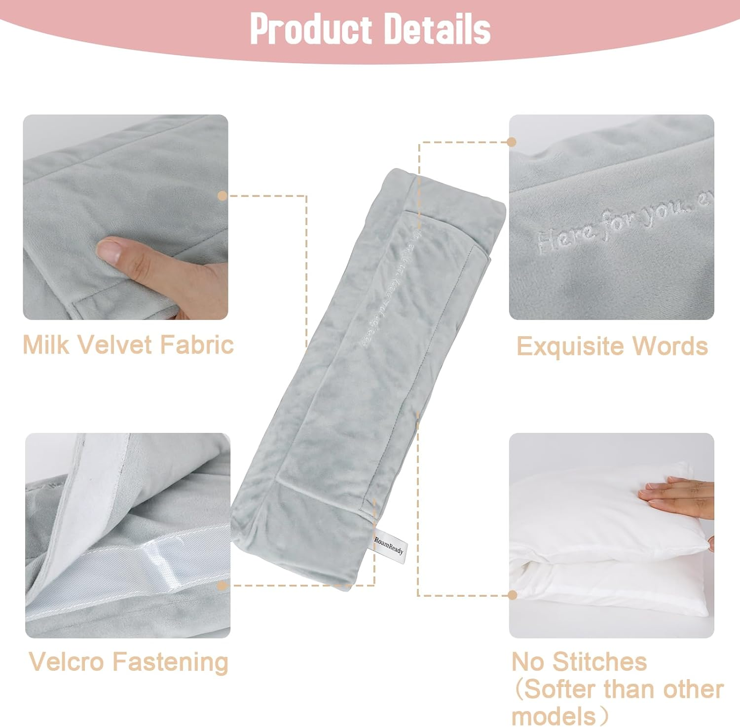 Roamready Seat Belt Pillow Post Surgery, Mastectomy Pillow for Hysterectomy Recovery Must Haves, Minky Protector for Breast Cancer, Heart Surgery Recovery Gifts, Light Gray image number 4