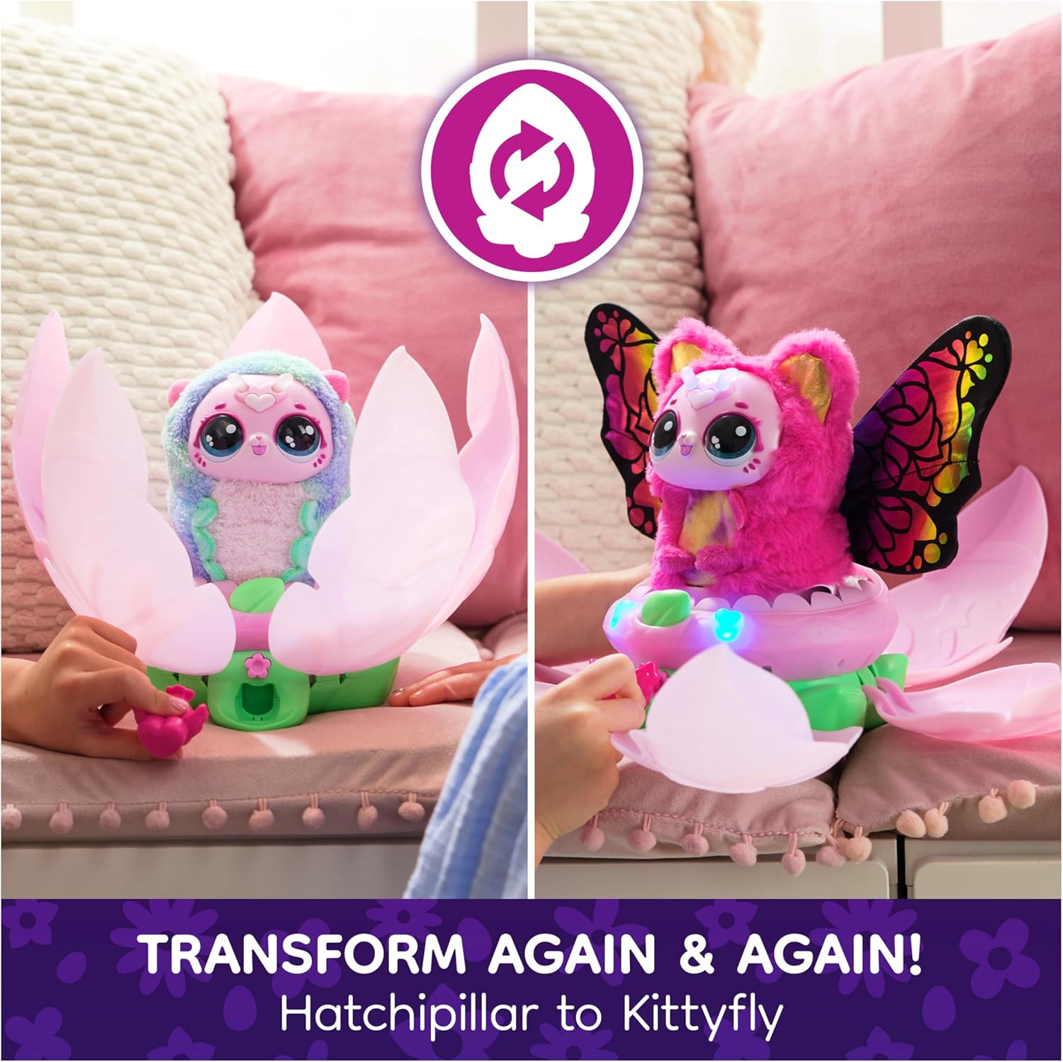 Bloomables by Hatchimals, Kittyfly Surprise Interactive Toy and Flower with Repeatable Reveal and Transformation, 100+ Sounds and Reactions (Styles Vary), Kids Toys for Girls and Boys. image number 5