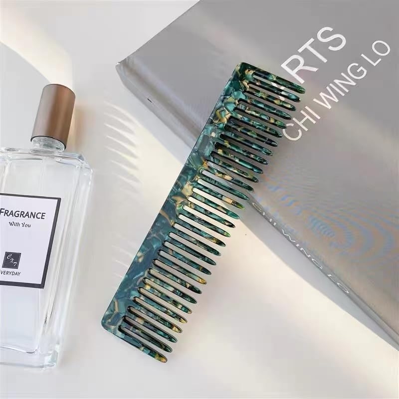 Large Cellulose Acetate Hair Detangling Comb, Wide Tooth Comb Large Wide Tooth Combs for Women Thick Curly Wavy Hair (Sapphire Green） image number 2