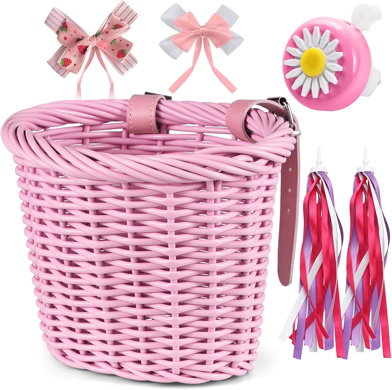 Kid'S Bike Basket for Girls Front Bike Accessories with Handlebar Streamers Cycling Ages 3-13