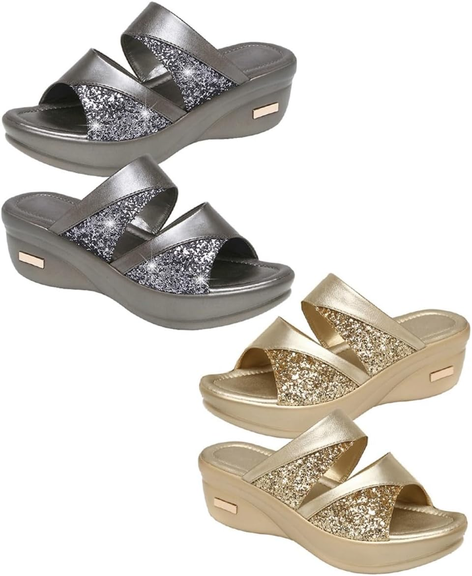 GALPADA Women Summer Wedge Slippers with Thick Sole, Fish Mouth Open Toe Casual Sandals for Outdoor Wear, Gold Color Size 41 Comfortable Mom Shoes