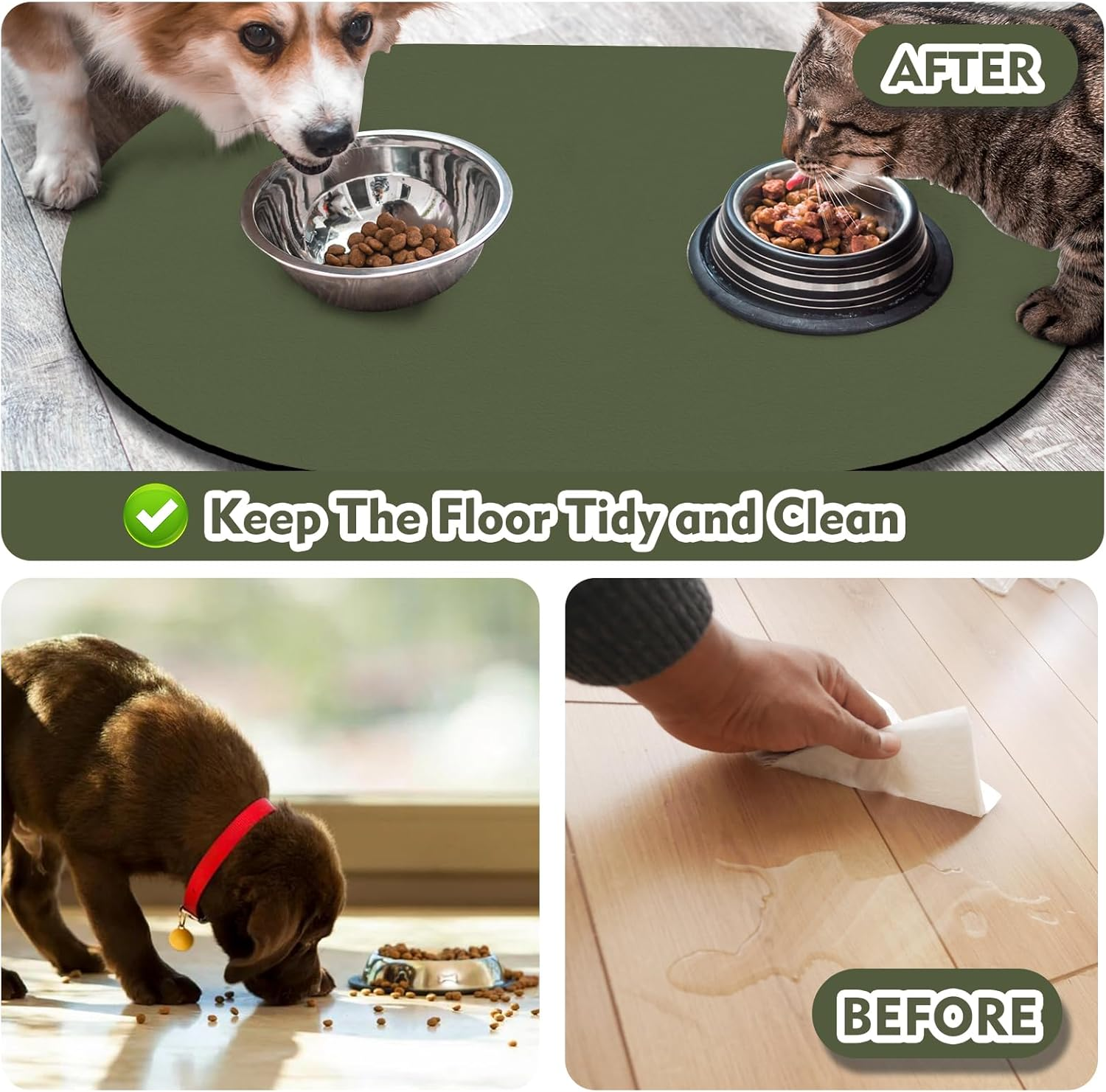 METEOROCK Absorbent Dog Food Mat, 51X30.5Cm Non Slip Cat Feeding Mat, Anti-Scratch Cat & Dog Bowl Mats for Floor, Easy Clean Pet Food Mats for Dogs and Cats, Fit with Kitchen, Living Room, Garden image number 5