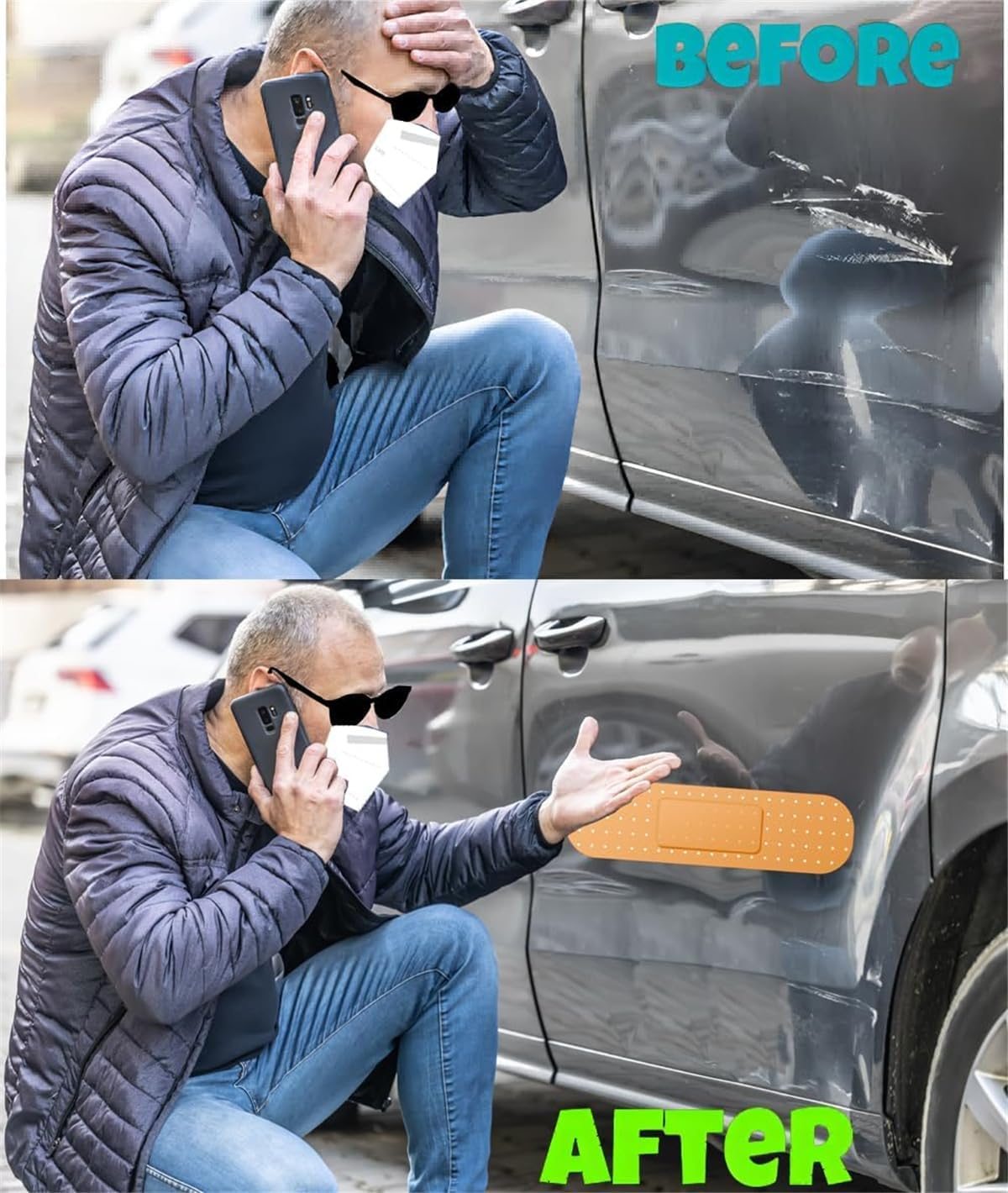 Car Band Aid Sticker Decals, Funny Automotive Band Aid Magnet Sticker, Giant Car Bumper Stickers Large Bandage Magnetic Decals Car Decoration Band Aid Sticker for Car Dent Truck Vehicle, Set of 4 image number 3