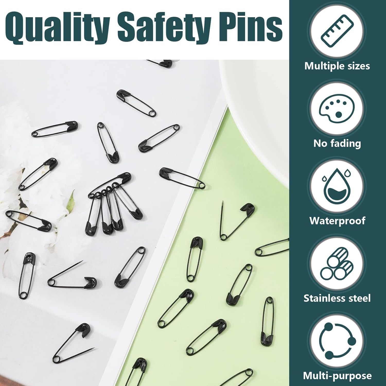 Safety Pins, 500 Pcs Safety Pins for Clothing, Metal Safety Pins for Clothing, Sewing, Crafts, Jewelry Making (Black, 18Mm) image number 1