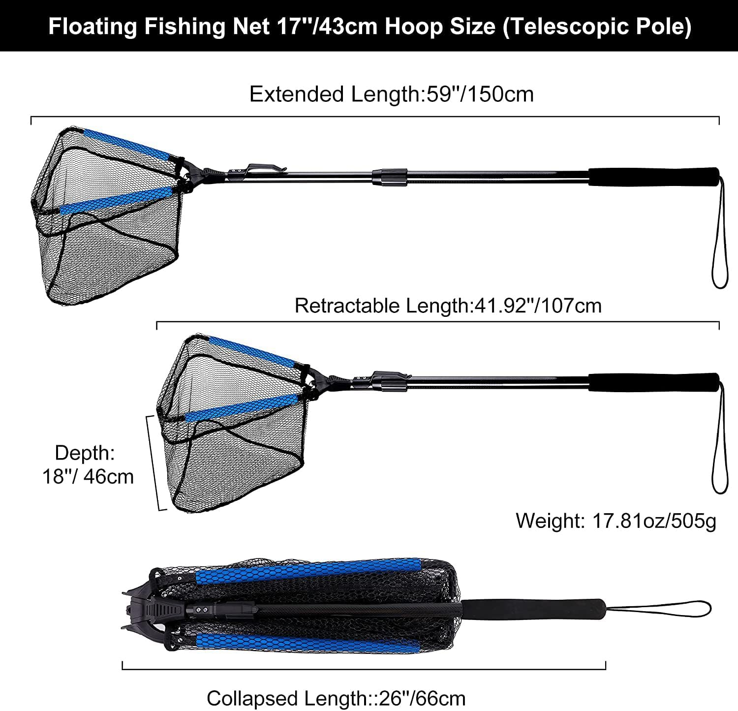 PLUSINNO Fishing Net Fish Landing Net, Foldable Collapsible Telescopic Pole Handle, Durable Nylon Material Mesh, Safe Fish Catching or Releasing image number 1