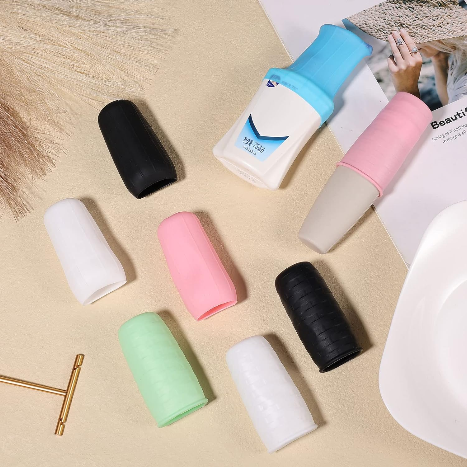 8Pcs Elastic Sleeves for Travel, Silicone Leak Proof Sleeves Reusable Toiletry Leak Covers Travel Container Sleeves Accessories for Shampoo Lotion Bottle (2 Styles) image number 2