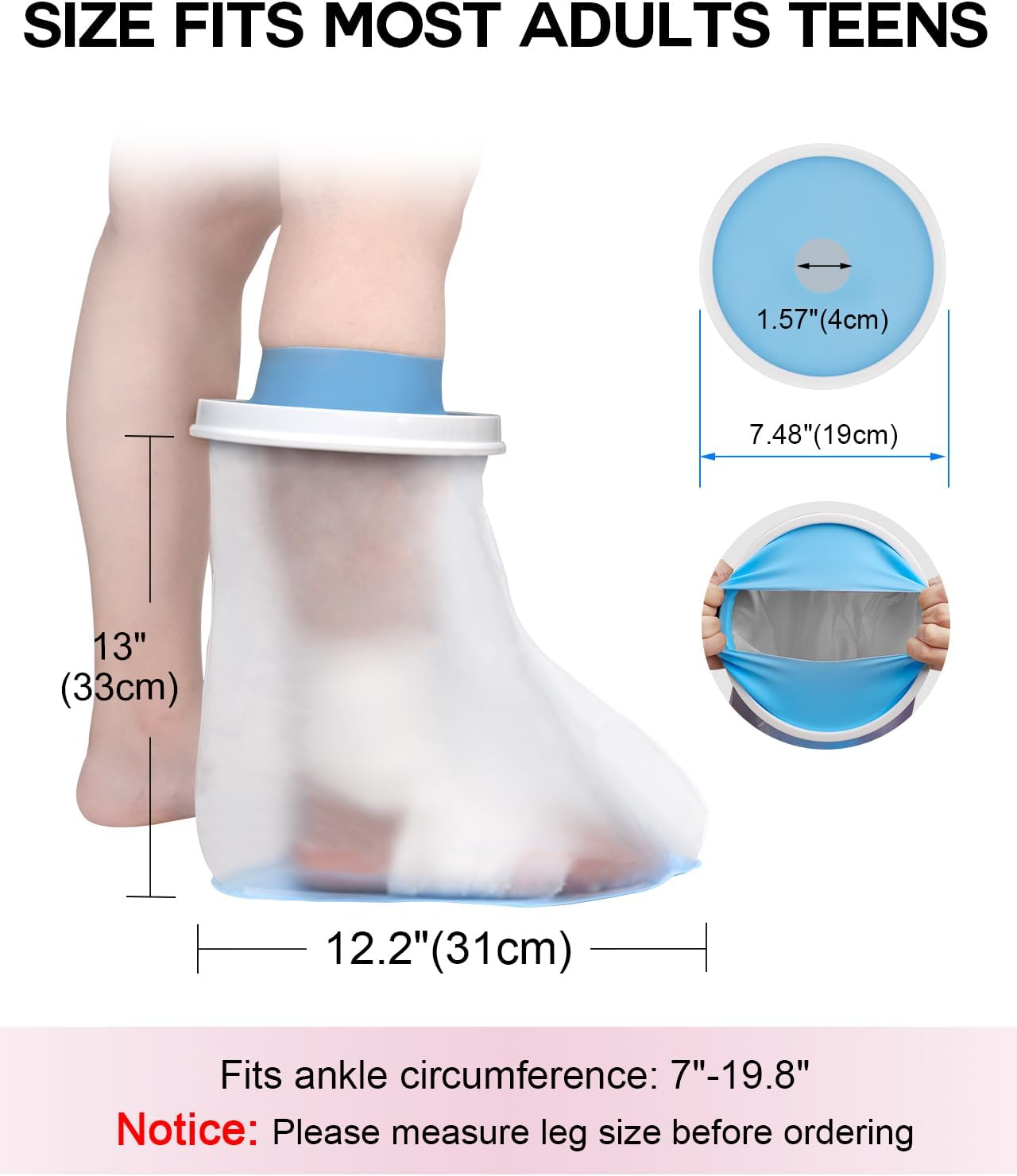 DNEOUXI Waterproof Foot Cover for Shower Adult, Foot Cast Covers with Non-Slip Padding Bottom, Watertight Ankle Foot Cast Protector for Surgery Bandage Dressing Wound, Reusable image number 5