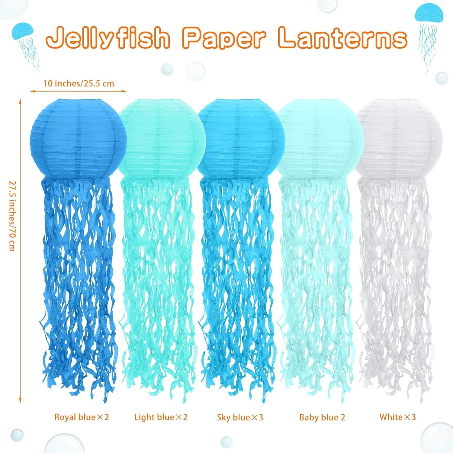 Paper Lantern Party Decoration, Jellyfish Lantern 12 Pack (70 Cm Total Length) for Mermaid Birthday Party, Compatible with Wall, Ceiling, Windows & Doorways &mdash; Ermaoo image number 1