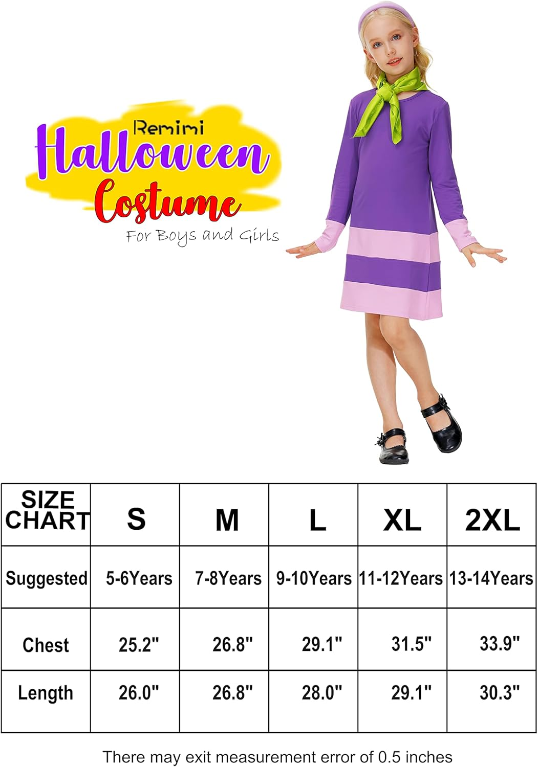Remimi Girls Halloween Costume Party Outfit with Scarf and Headband 5-14 Years image number 5