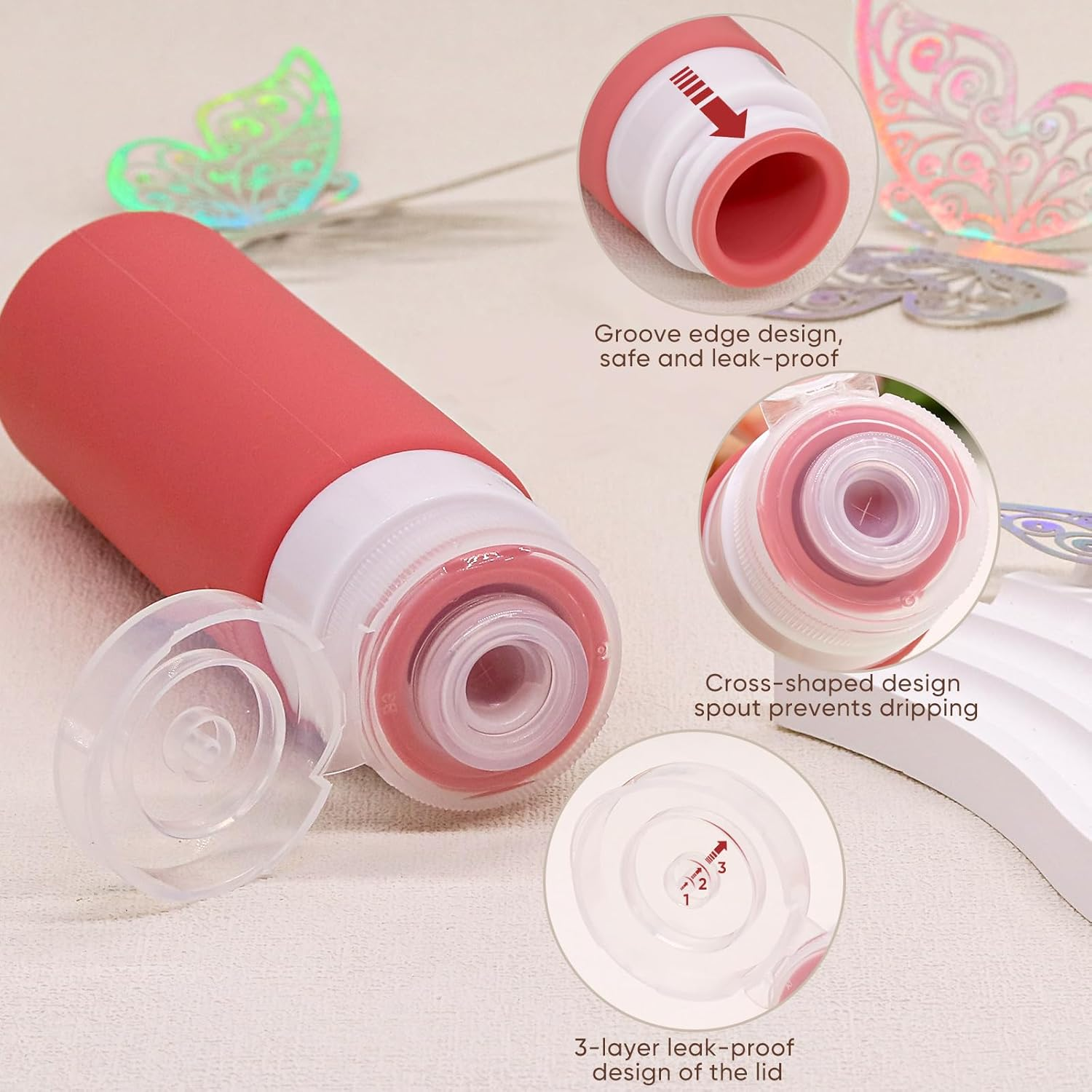 26 Pcs Travel Bottles Set for Toiletries, Squeezable Travel Bottles for Toiletries, Empty Leak Proof Refillable Silicone Travel Containers Set for Shampoo Conditioner, TSA Approved Travel Accessories - Orange/Yellow/Light Pink/Peach image number 1