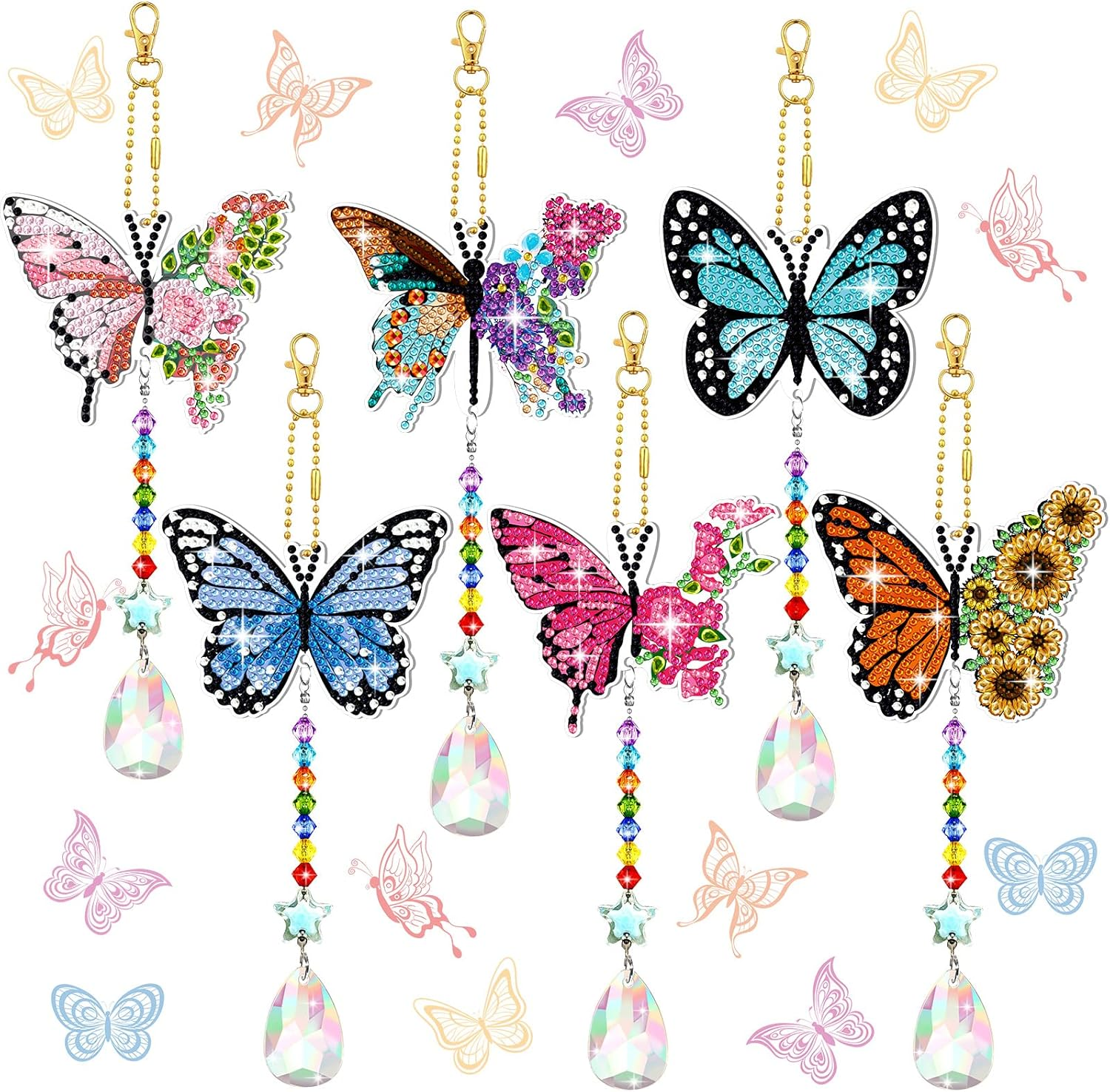 Tradder 6 Pcs Diamond Painting Wind Chimes Spring Diamond Painting Kit Double Sided Elf Ornaments with Crystal Pendant 5D Diamond Art for Spring Home Garden Hanging Ornament