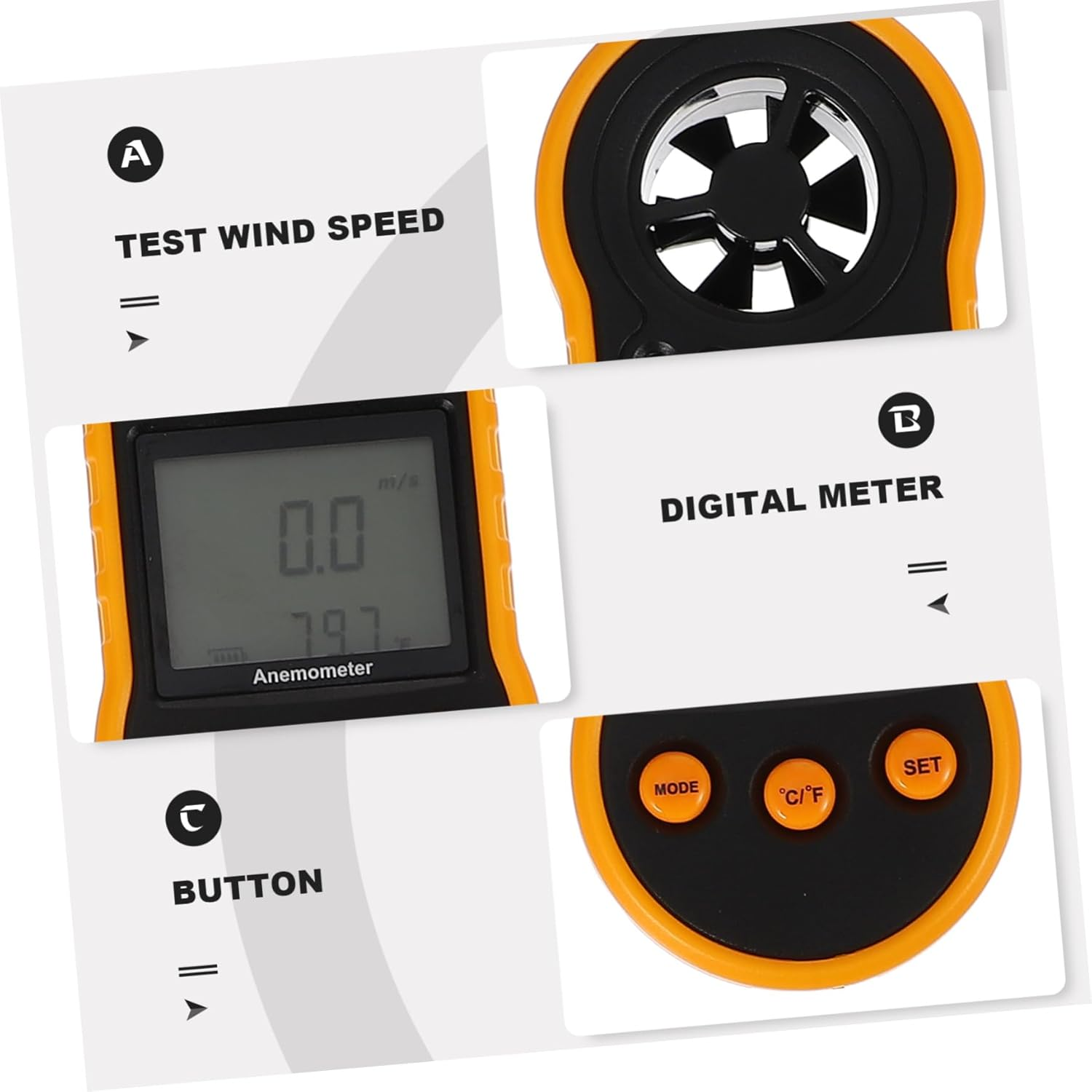 Digital Handheld Wind Speeds Meter Air Flow Velocity Meter Portable Anemometer for Weather Measurement LCD Display and Temperature Measurement image number 4