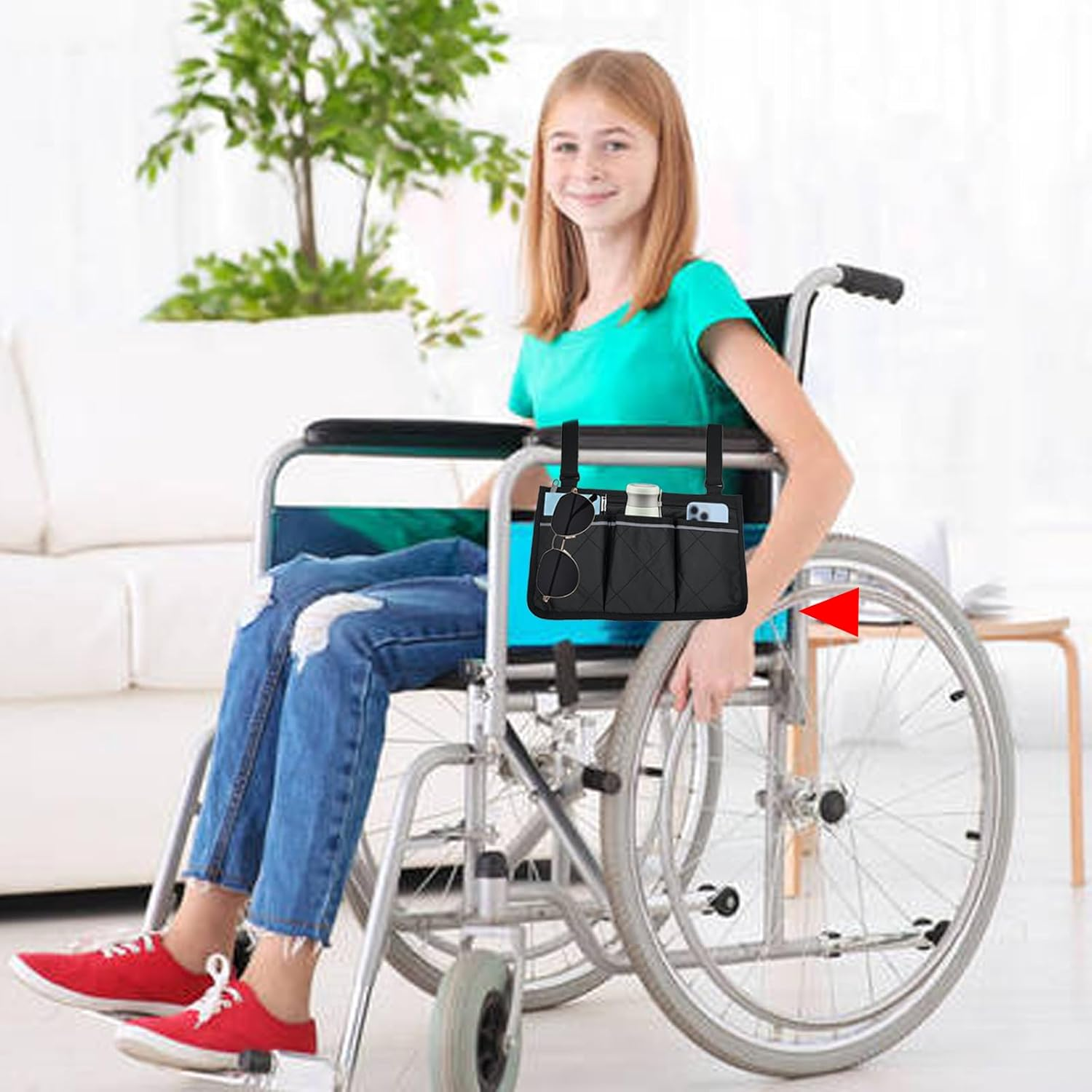 Pack of 2 Wheelchair Bags, Wheelchair Bag, Portable, Rear Wheelchair Bag, Black, Bag for Wheelchair with Reflective Strips, Wheelchair Storage Bag for Seniors, Adults image number 1