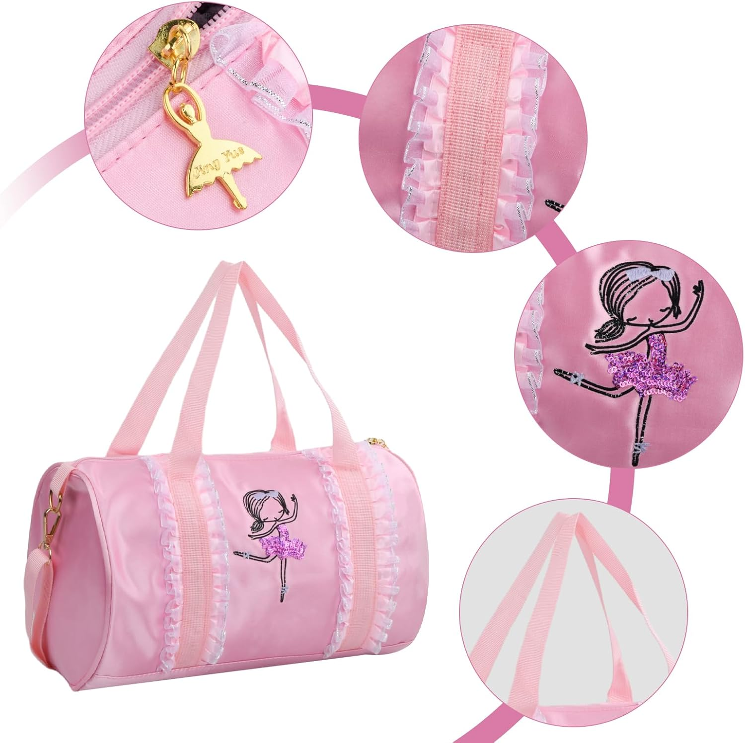 Pink Girls Ballet Dance Bag, Dancewear Storage Handbag Tote Crossbody Shoulder Bag Gymnastics Sports Bag Ballet Dance Duffle Bag for Ballerina Dancer