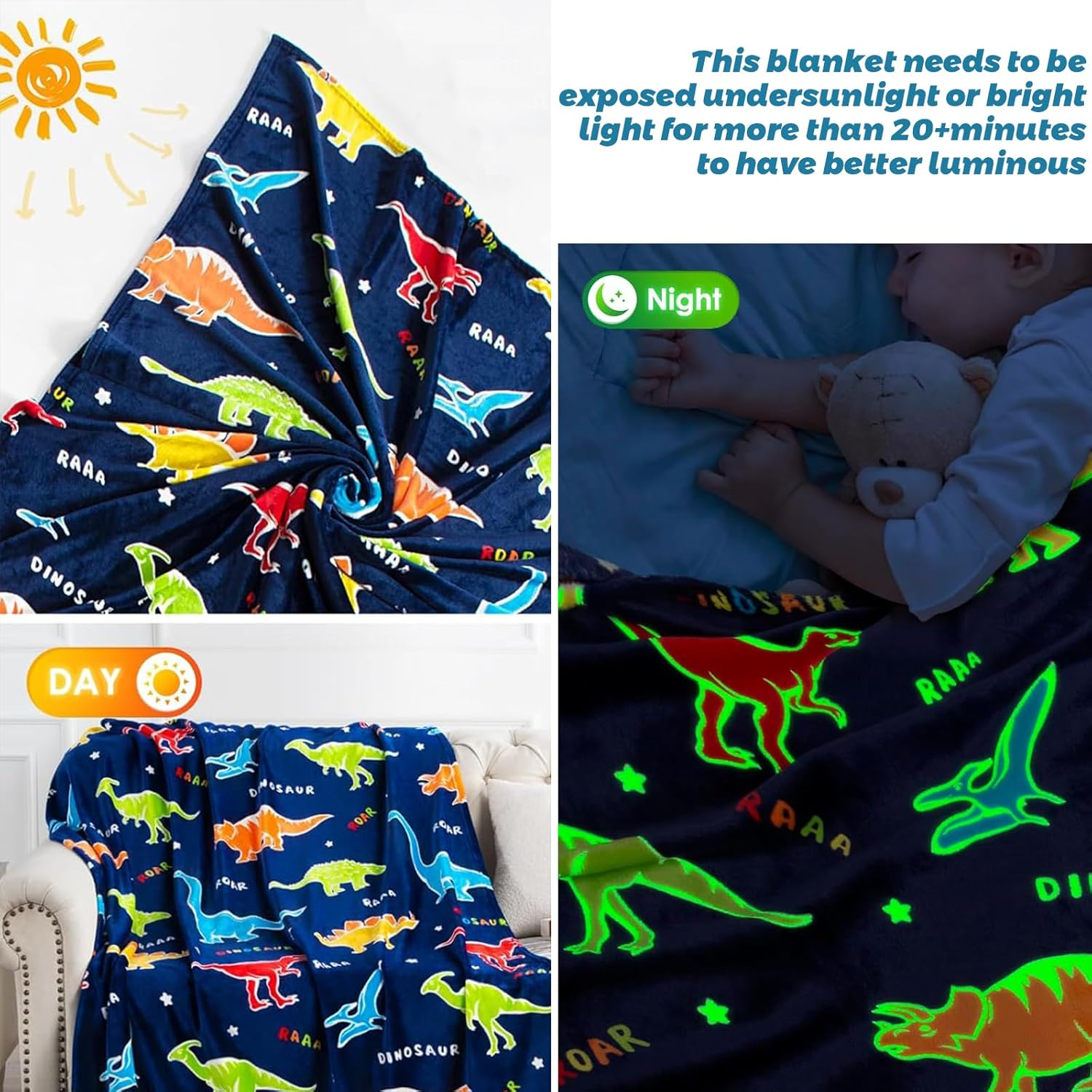 Glowing Dinosaur Blanket in the Dark Ultra Soft and Comfortable Blanket Suitable for Home Decoration, Sofas, Beds, and Cars 50&ldquo;X60&rdquo; image number 4