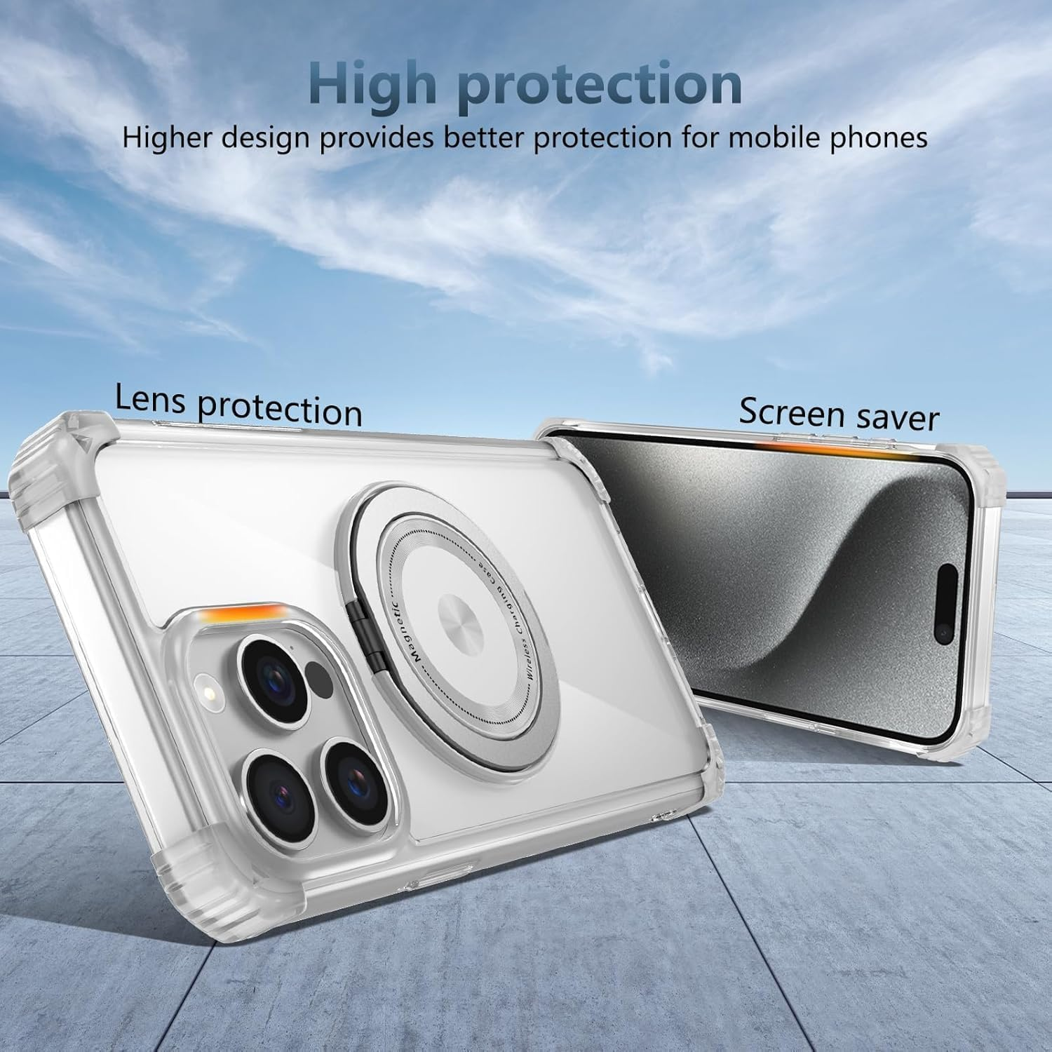 RUNGOS 360&deg;Rotatable Ring for Iphone 14 Pro Max Case Magsafe, with Stand [Strong Magnetic] [Mil-Grade 4-Corner Airbag Reinforcement] Clear Shockproof Case for Iphone 14 Pro Max Phone Case image number 5