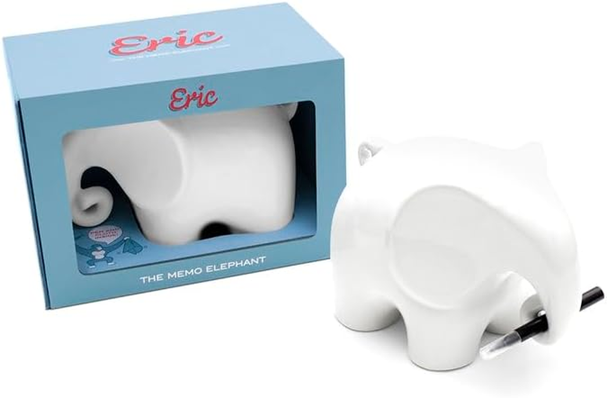 Luckies of London White Board Elephant | Eric the Memo Pad & Dry Erase Board | Office Desk Accessories for Novelty Cubicle Decor | Ceramic Elephant Gifts for Women | Includes Pen Holder & Pen | White image number 2