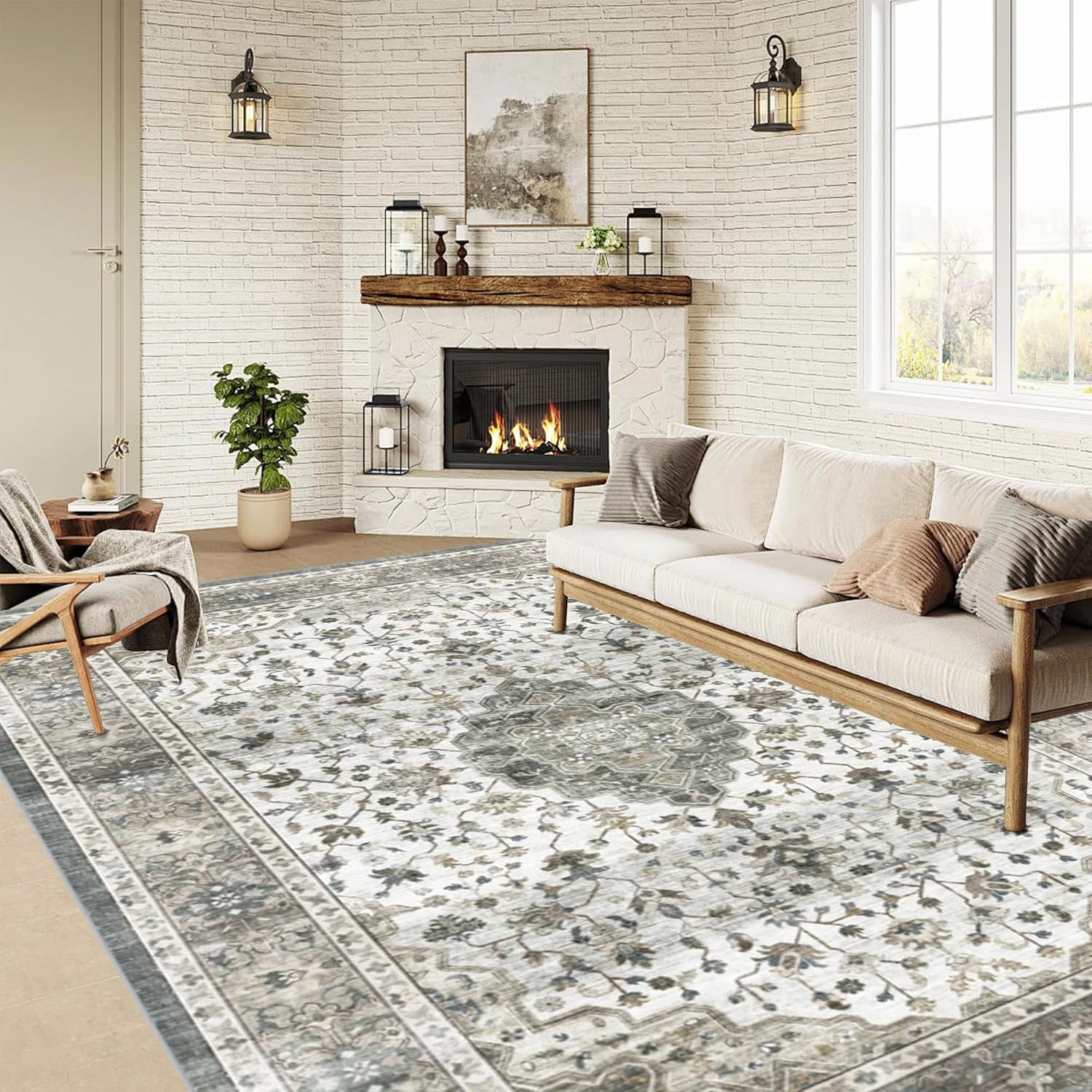 Gyugmhao Rugs for Living Room,Machine Washable Area Rug with Non-Slip Rugs,Foldable Low Pile Carpet for Home Decor Office Boho Rug,Bedroom, Dining Room,Office 120X160 Cm image number 4