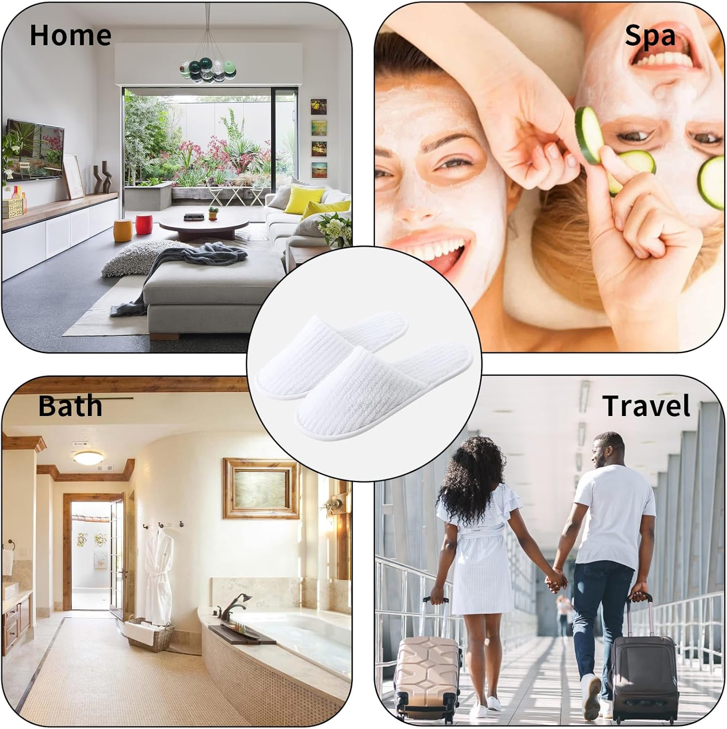 HJORZMM Disposable Slippers for Guests, 10 Pairs Coral Fleece Hotel Slippers, Non Slip SPA Slippers Unisex, Washable Reusable Slippers for Hotel, Guest,Travel, Bride, Women and Men - Grey image number 2