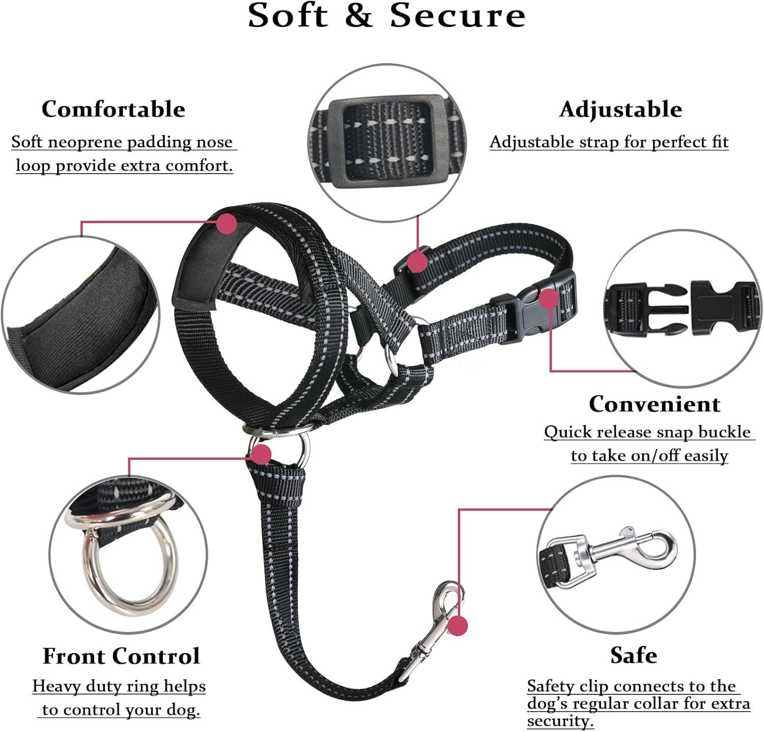 BARKLESS Dog Head Collar, No Pull Head Halter with Soft Padding, Reflective Soft Padded Snout Harness for Large Dogs, Labrador, Golden Retrievers, German Shepherd image number 3