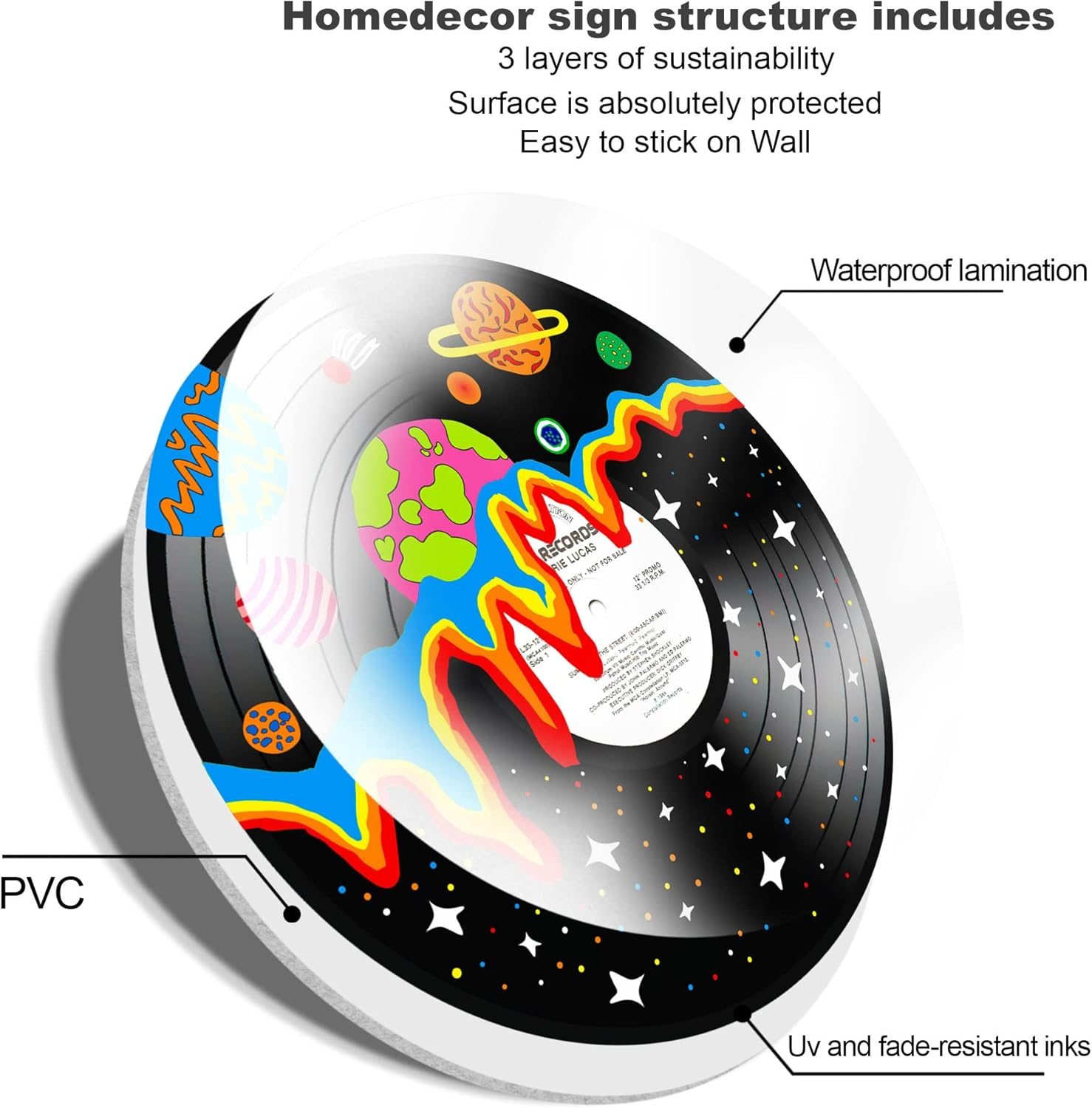 HK Studio Vintage Decor Records for Wall Aesthetic 11.4'' Pack 4 - PVC, Actual Vinyl Size Indie Record Dorm, Boy & Girl Room Hippie Multicolor image number 6