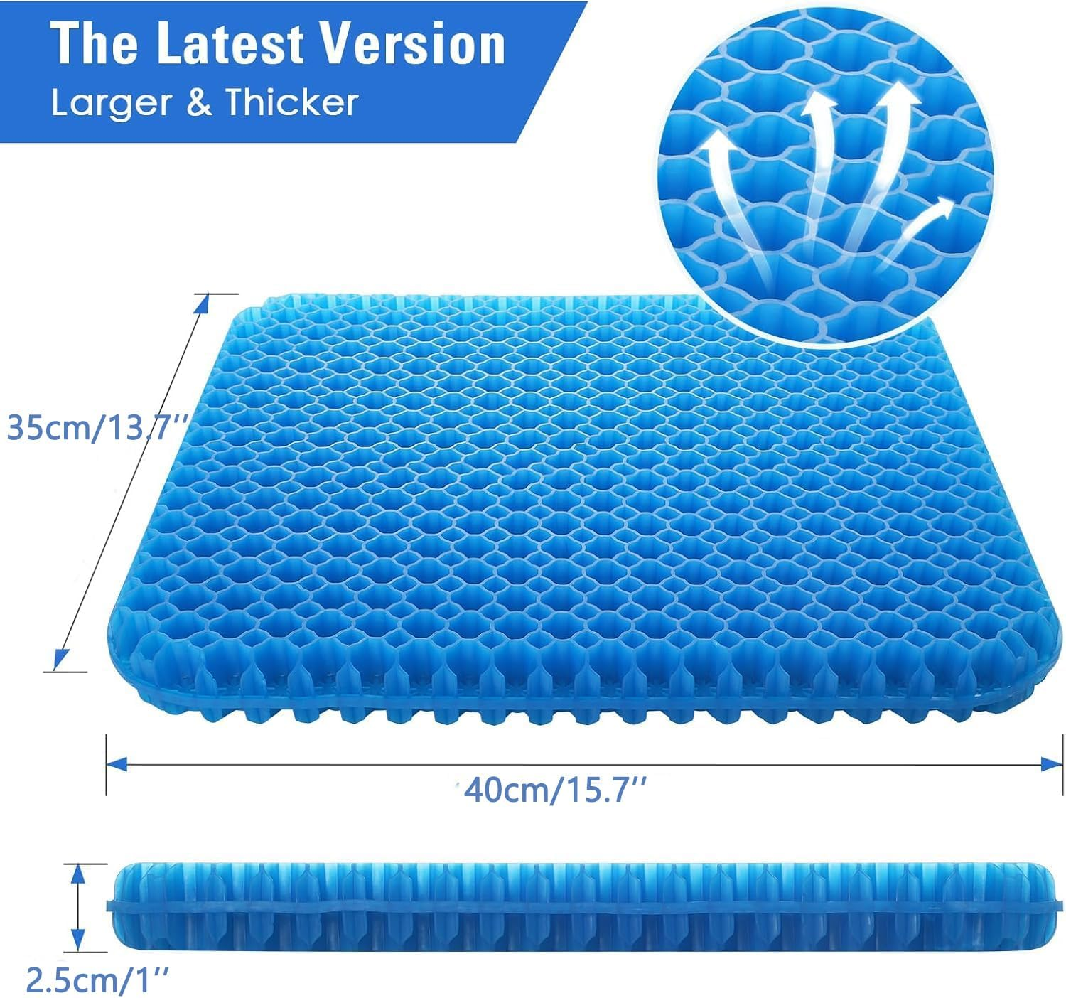 Gel Seat Cushion 2 Pack - Honeycomb Design Lumbar Support Cushion for Office Chair, Car Seat & Wheelchair | Pressure Relief & Cooling Gel with Non-Slip Cover | Soft Sitter Alternative image number 4