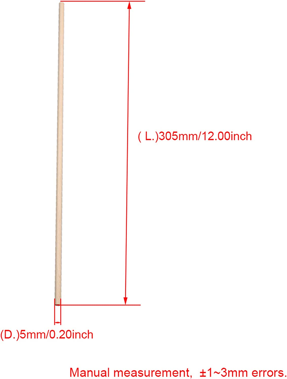 BQLZR 30.5Cm Length 5Mm Dia round Birch Wood Sticks Wooden Dowel Rods for Lollies Craft Building Architectural Model Pack of 50 image number 4