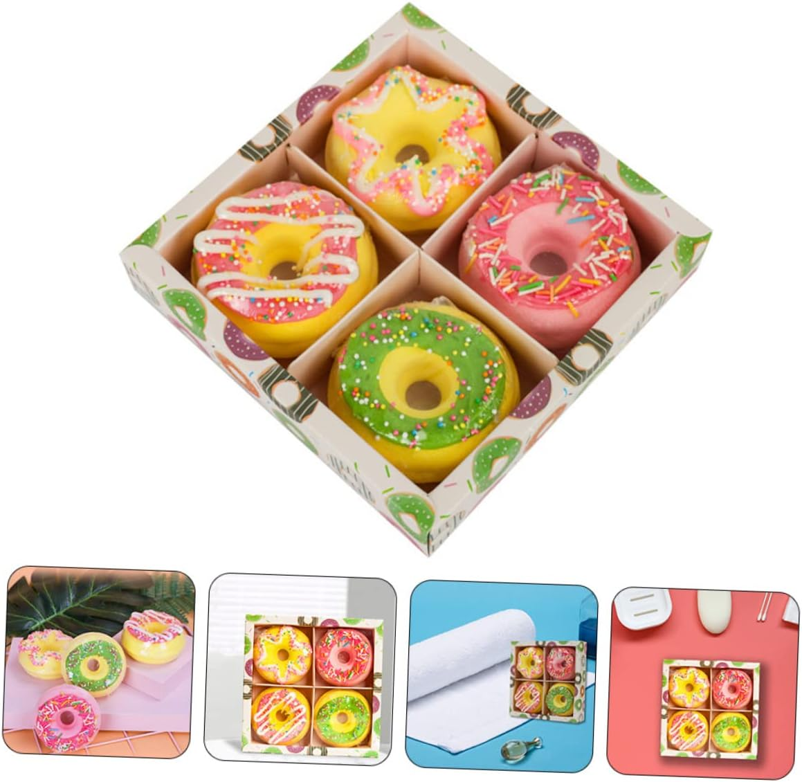 Doughnut Shape Bath Salt Balls 100G Moisturizing Shower Bombs 4Pcs Assorted Spa Balls Essential Oils for Relaxation and Boys and Girls Bath Time Random Style image number 6