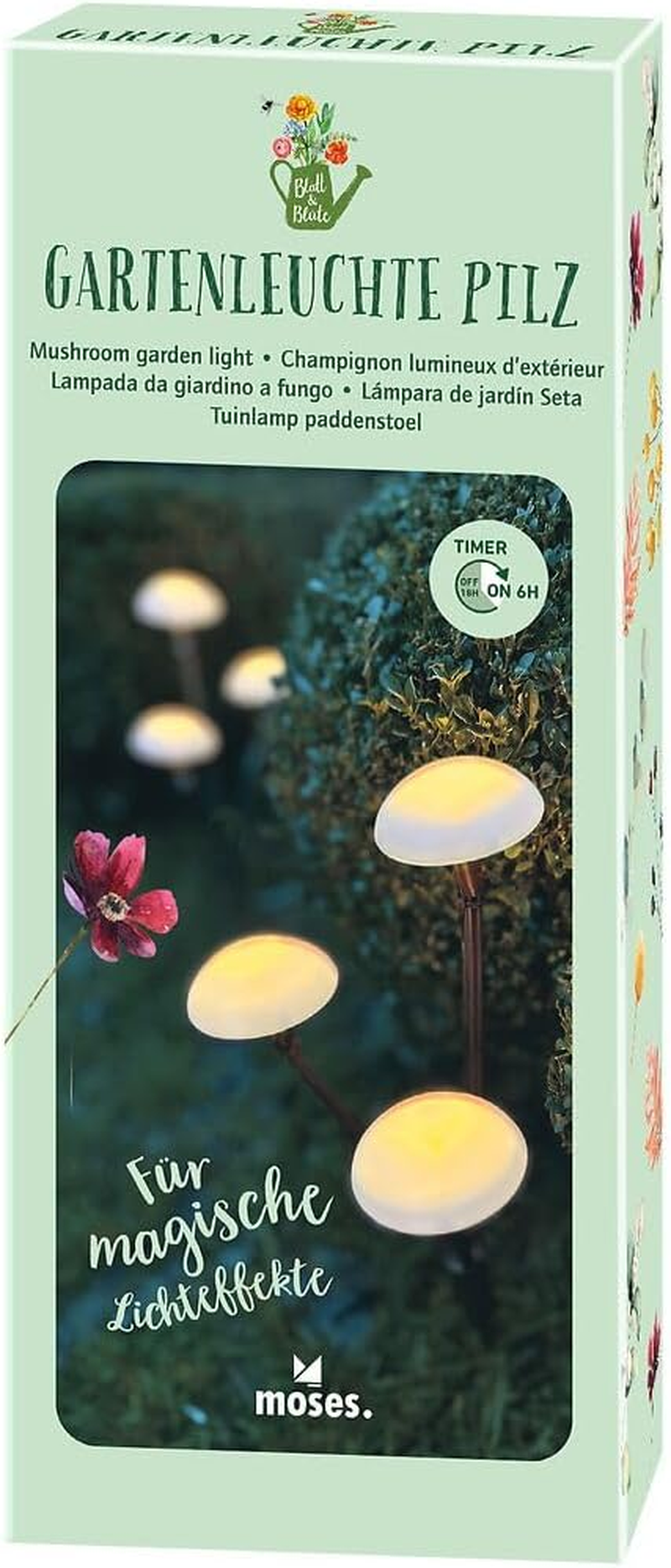 Moses. Blatt & Bl&uuml;te Mushroom Garden Light - LED Garden Light with Timer, Warm White Light, Plant in Bed or Tub, Indoor and Outdoor