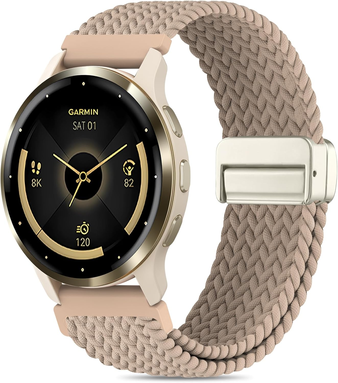 22Mm Magnetic Braided Watch Band Compatible with Garmin Venu 3/Venu 2/Venu 4 45Mm/Vivoactive 4/Forerunner 570 47Mm/265/255/255 Music,Quick Release Elastic Nylon Soft Sport Stretchy Strap