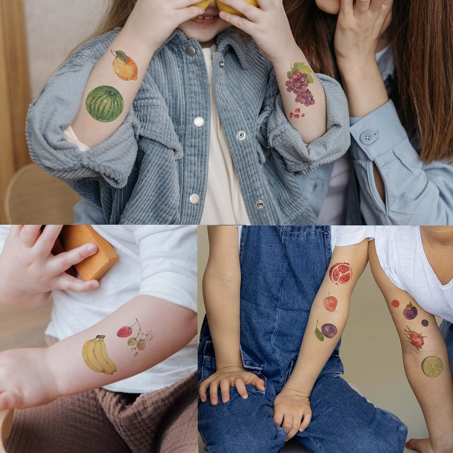 Everjoy Realistic Temporary Tattoos - 41 Designs, 20 Pcs, Waterproof Watercolor Fruits Tattoos for Kids image number 1
