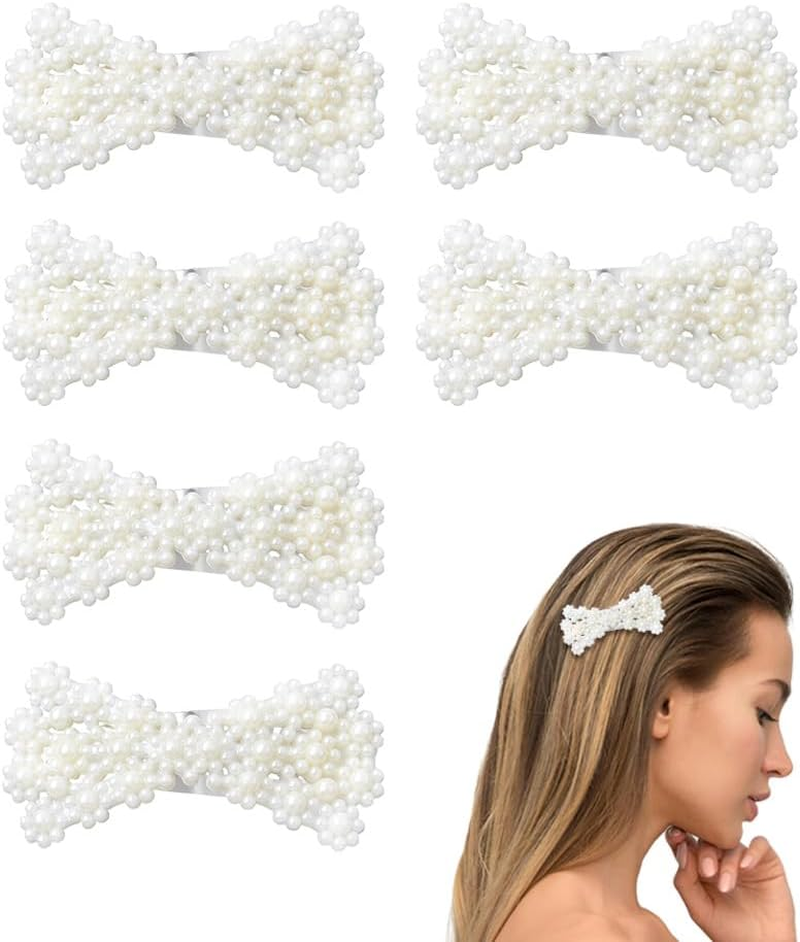 Pearl Hair Clips Hair Bow Barrettes for Girls Women Elegant Bowknot Hair Clip Pearl Bobby Pins for Hair Wedding Bow Hair Clips 6Pcs Fashion Hair Accessories for Women image number 6