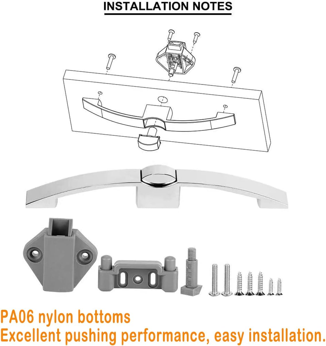 Chrome Arc Push Button Pull Handle Lock for Caravan, RV, Cupboard, Yacht, Boat Drawer, Zinc Alloy Handle for Hanging Cabinet Door, Trailer (2 Pack, Black) image number 4