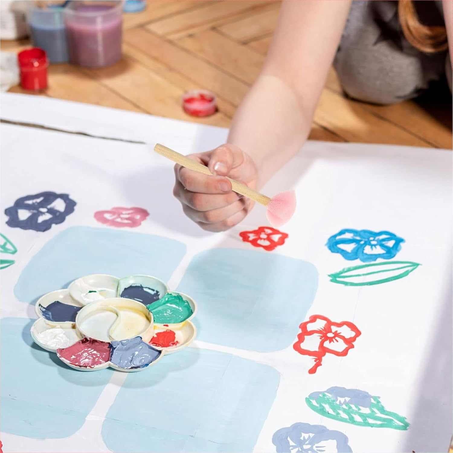 Zalizr 10 Piece Sponge Brush Set, Reusable Wooden Handle Foam Brushes, Creative Drawing Tools Kit for Painting, Graffiti, Crafts, Stenciling, Art