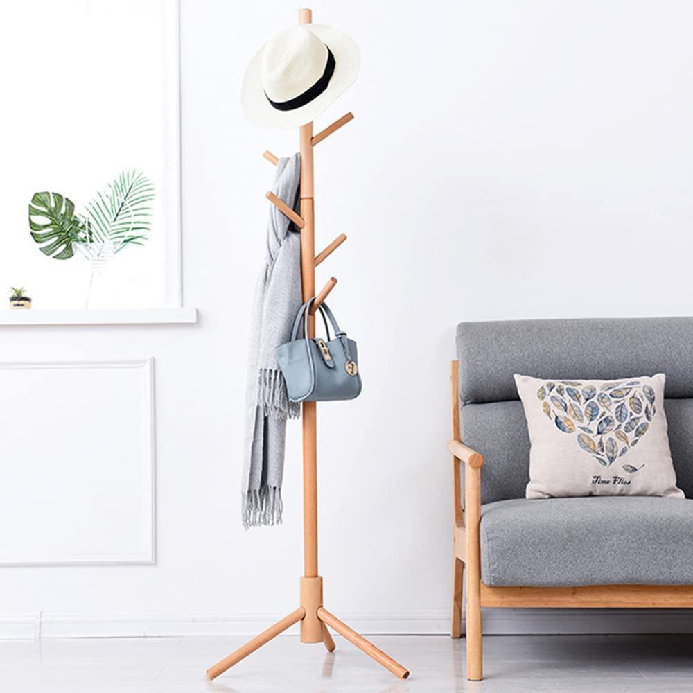 Joiena Wooden Coat Rack Tree with 8 Hooks, 3 Adjustable Sizes Free Standing, Solid Wood, Super Easy Assembly Hallway, Entryway Coat Hanger Stand for Clothes Suits (Wood) image number 6