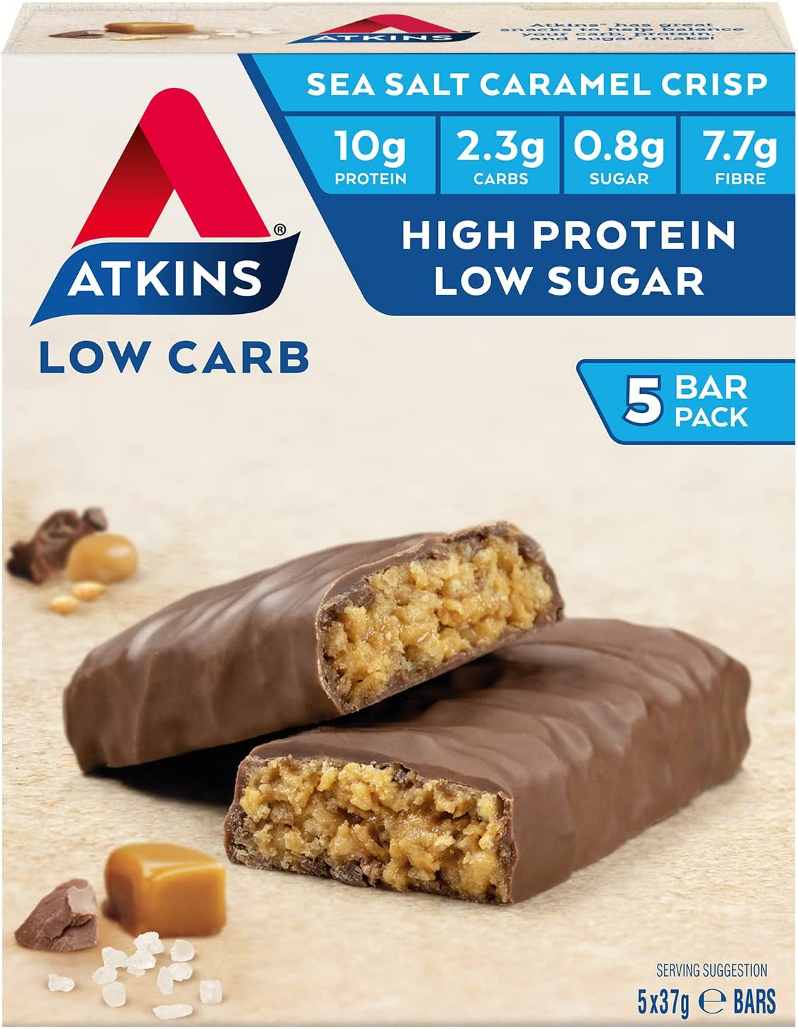 Atkins Sea Salt Caramel Crisp Bars, High Protein and Fibre, 185 G, Pack of 5 image number 5
