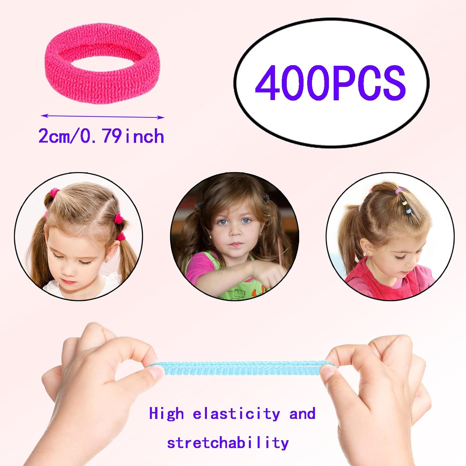 400PCS Baby Toddler Hair Ties, Soft Elastic Bands for Girls, Multicolor Hair Accessories, Small Seamless Ponytail Holders for Kids image number 4